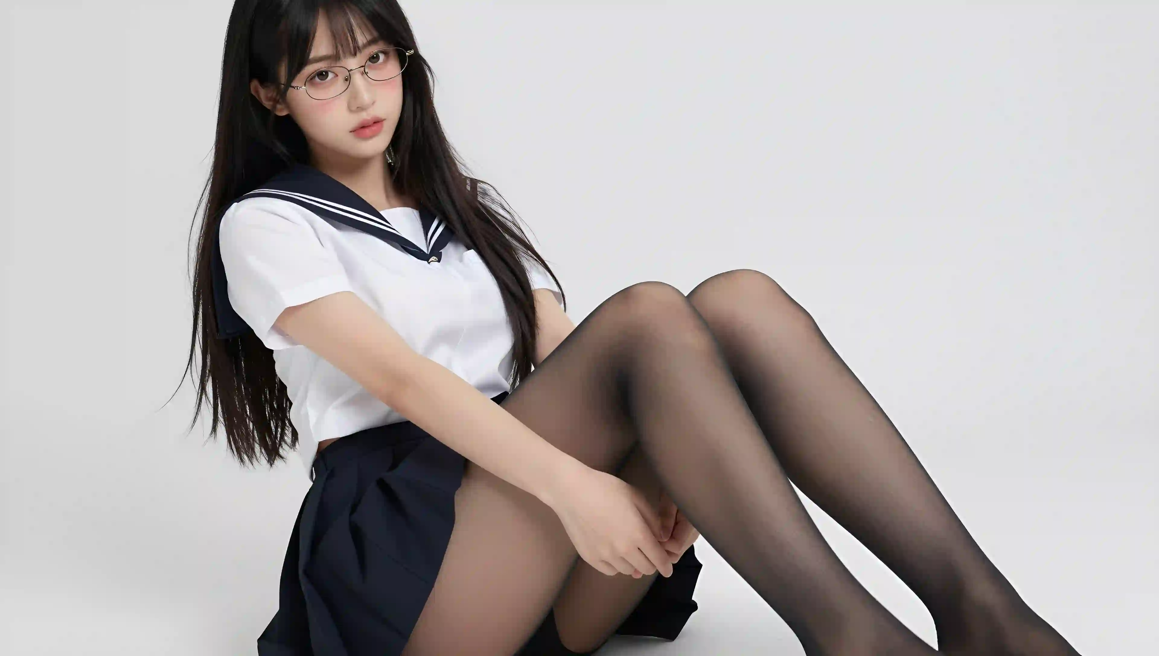 眼镜黑丝女孩 水手服 校园风 壁纸