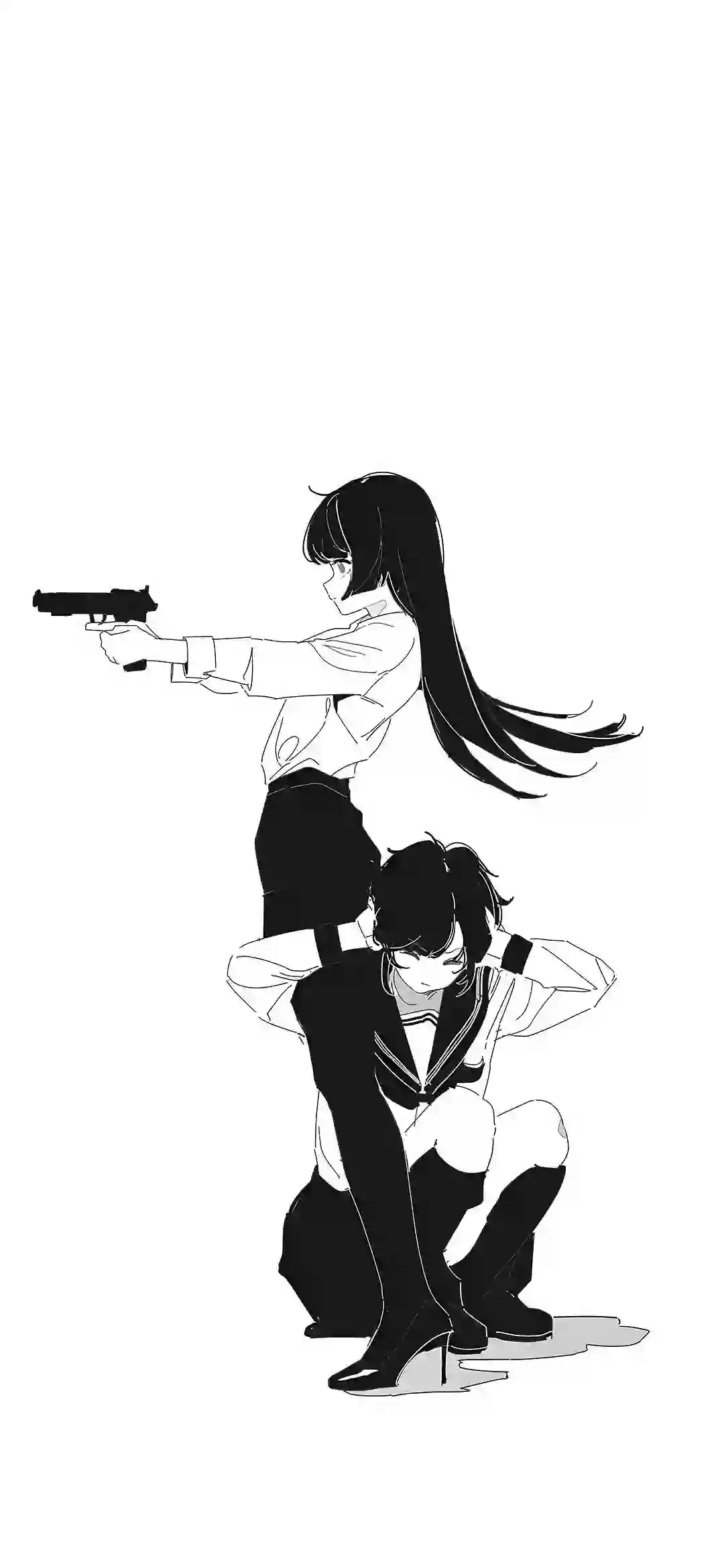 人物剪影 动漫人物 黑白风格 jk女孩 