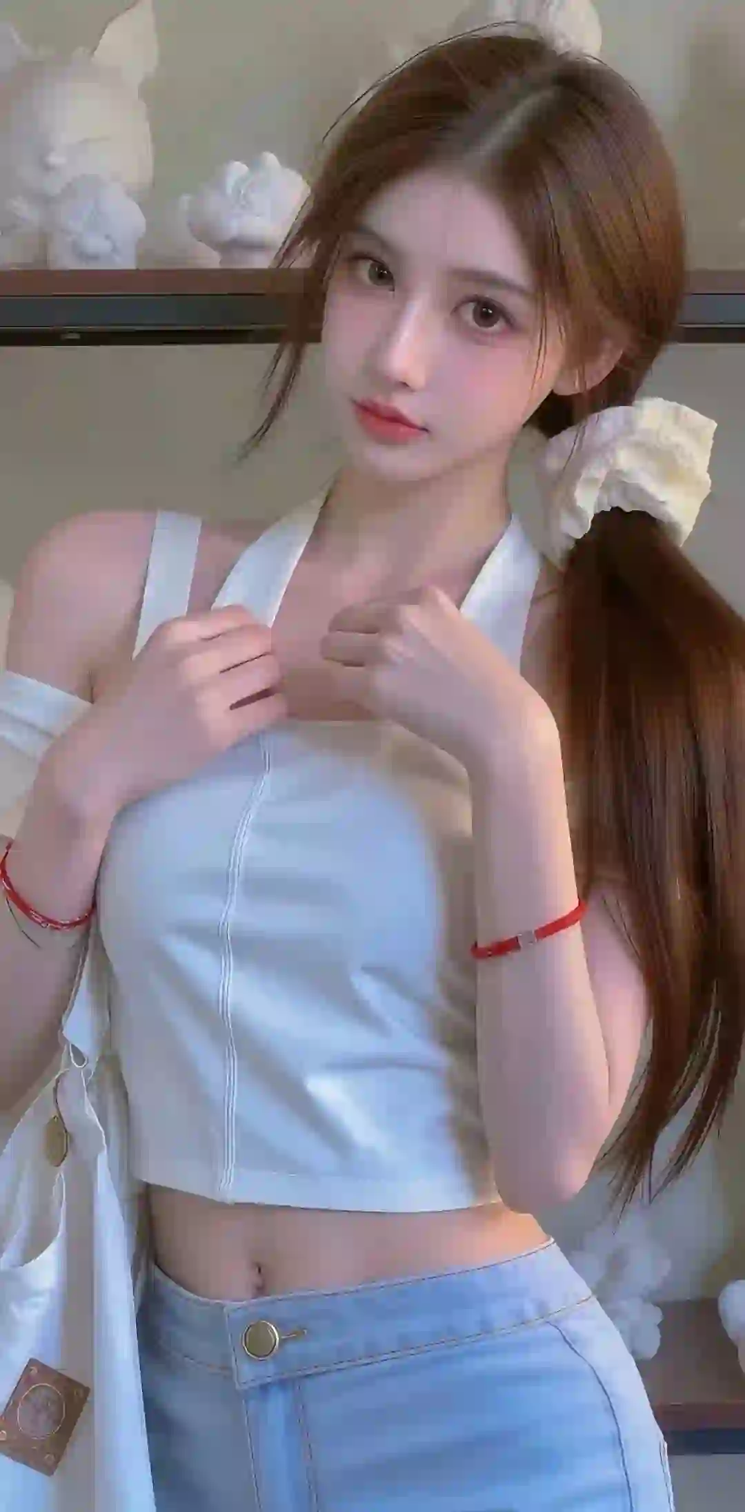 美女 长发美女 牛仔穿搭