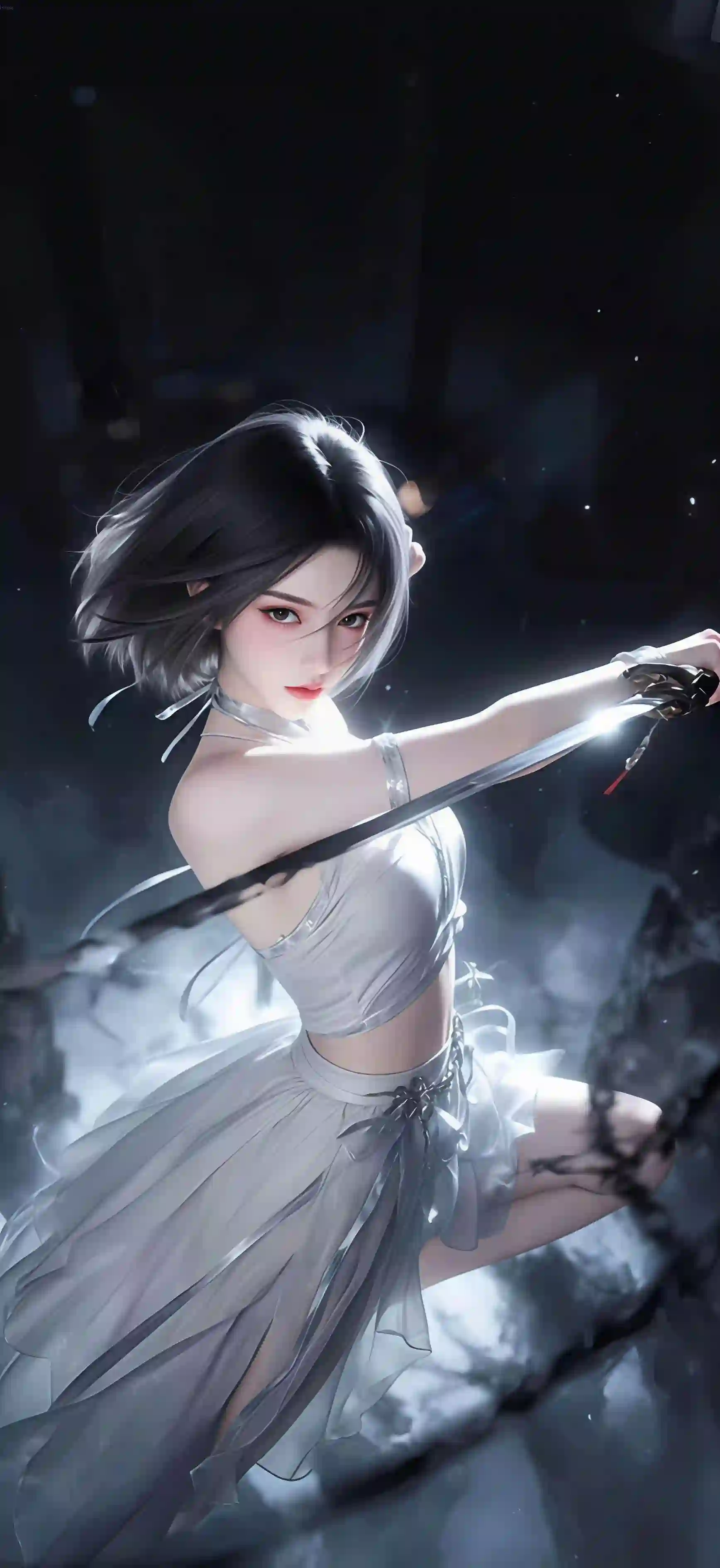 冷色调 短发美女 银色裙子 剑客 美女