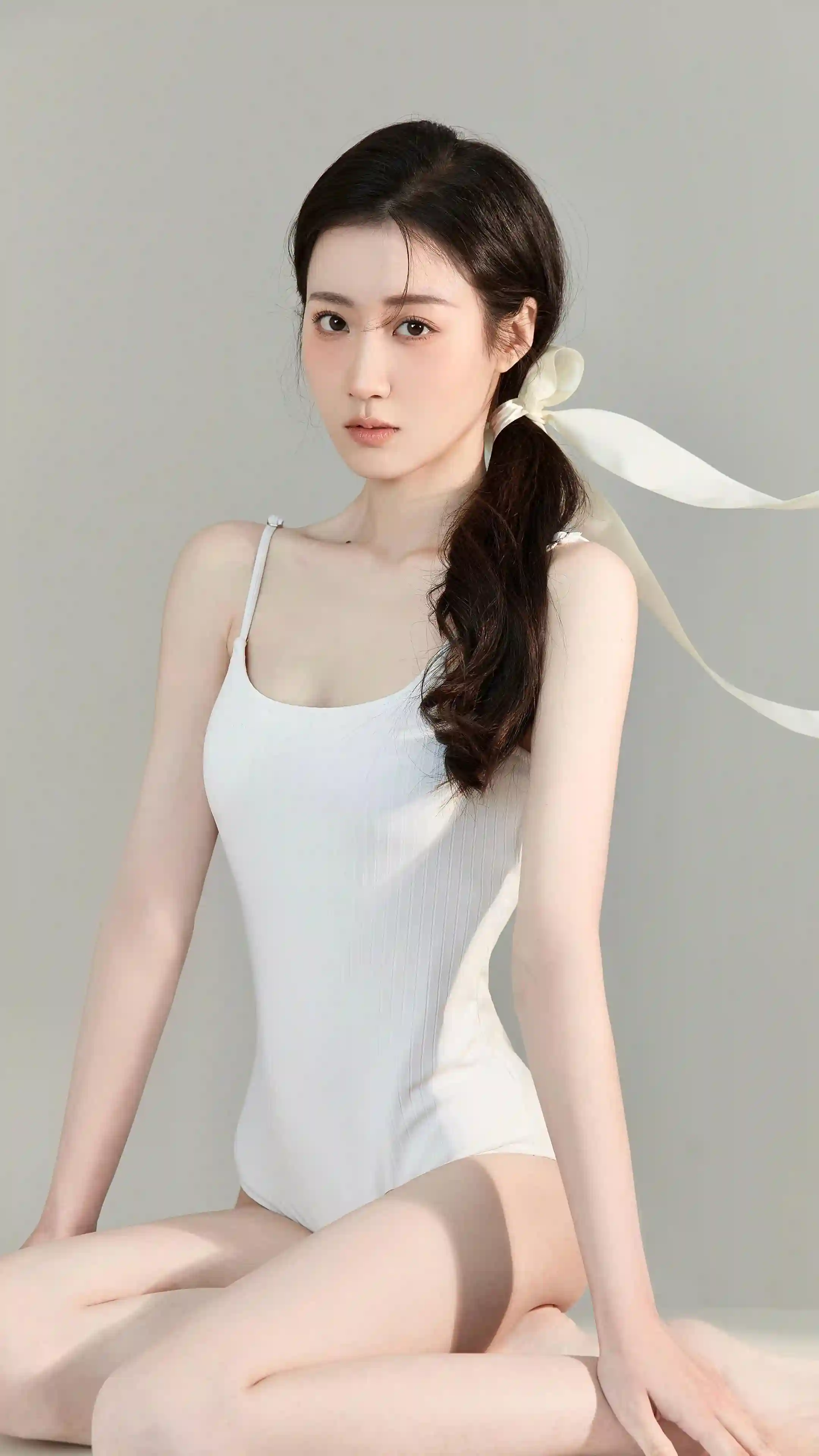 小仙女郭禹晗4k手机壁纸 白色吊带 清纯美少女 白色发带 性感身材