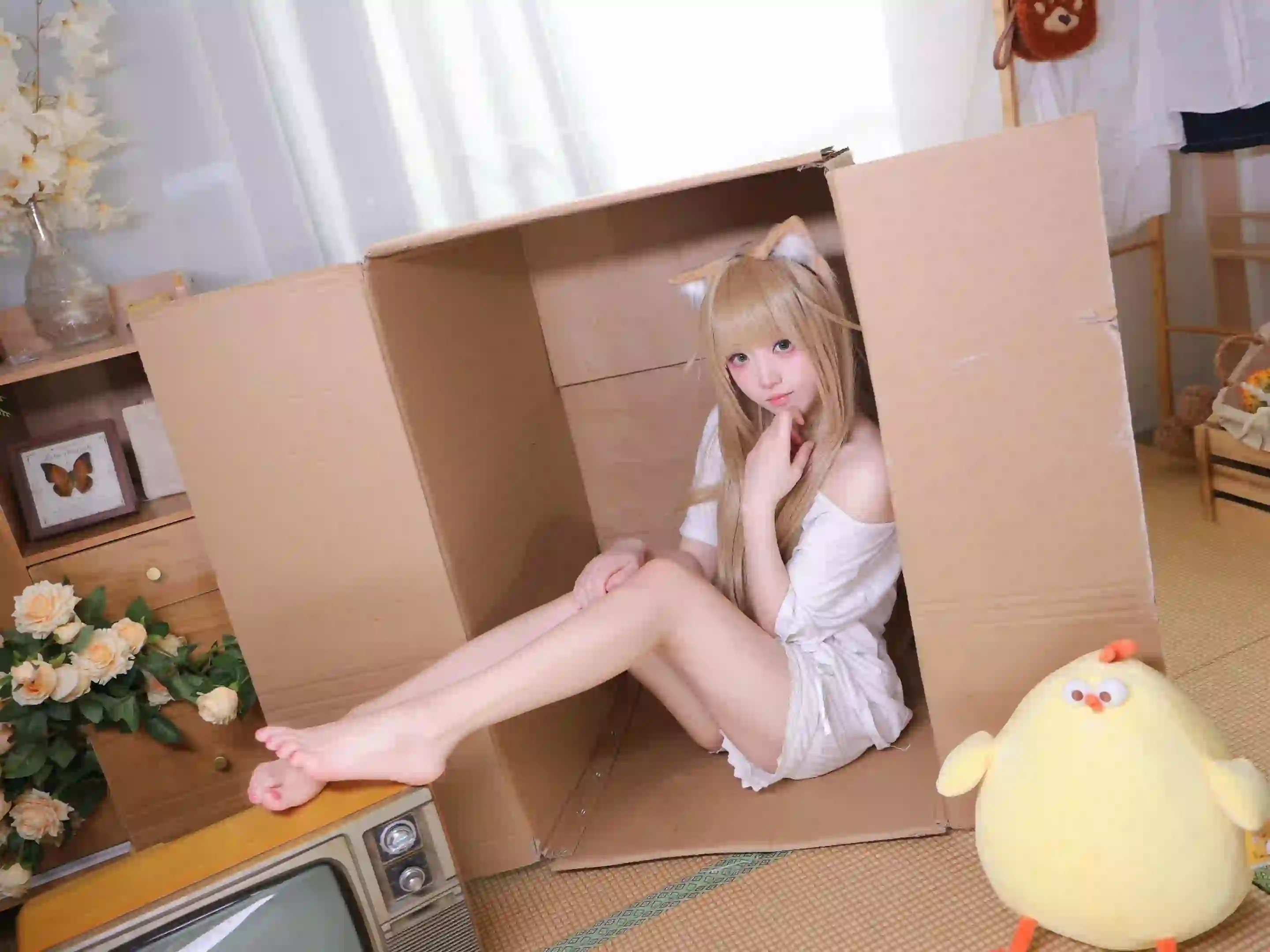 可爱女孩 长腿美女 盒子