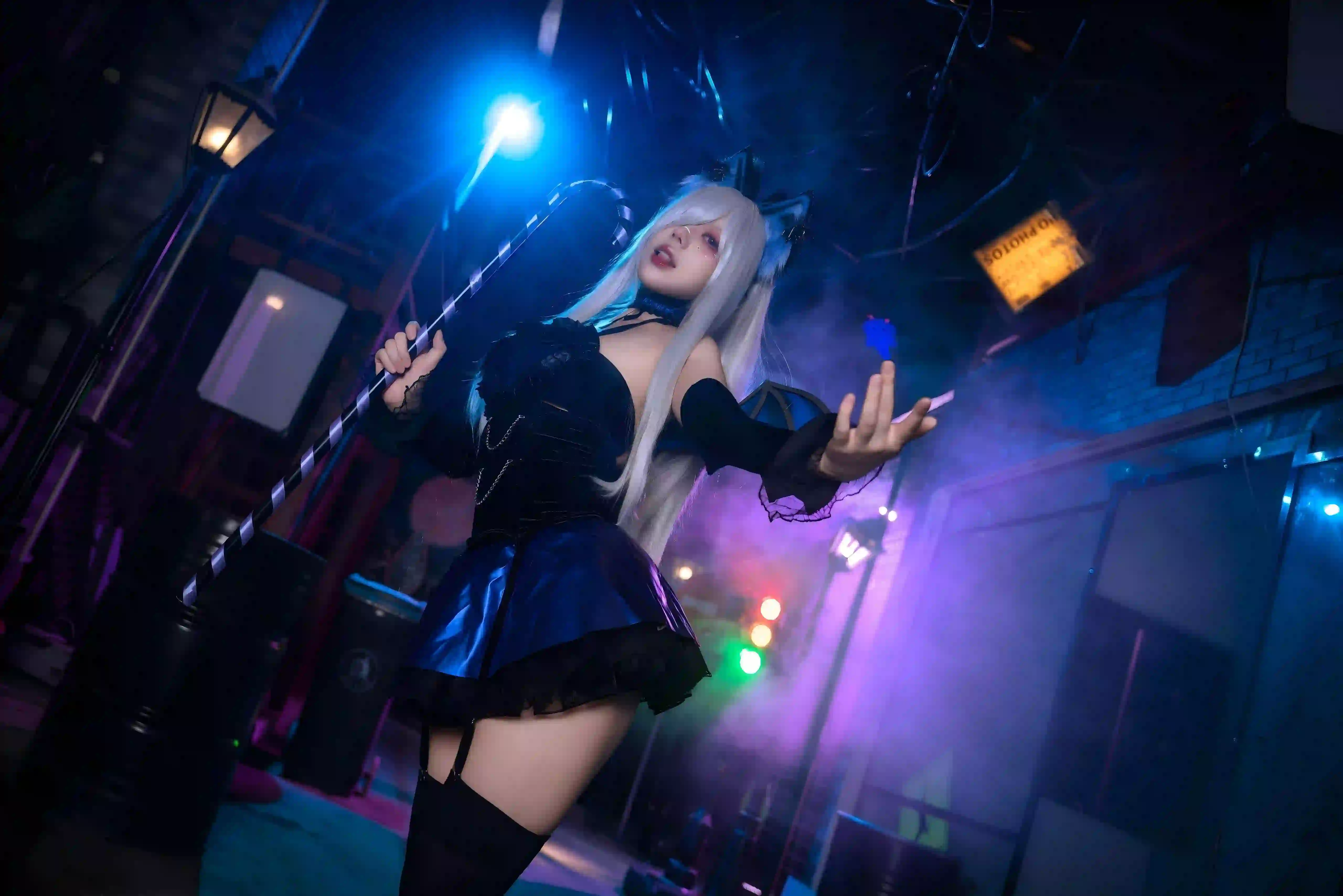 coser 黑夜 魔法 丝袜 黑丝 黑色丝袜 腿 吊带袜 灯光