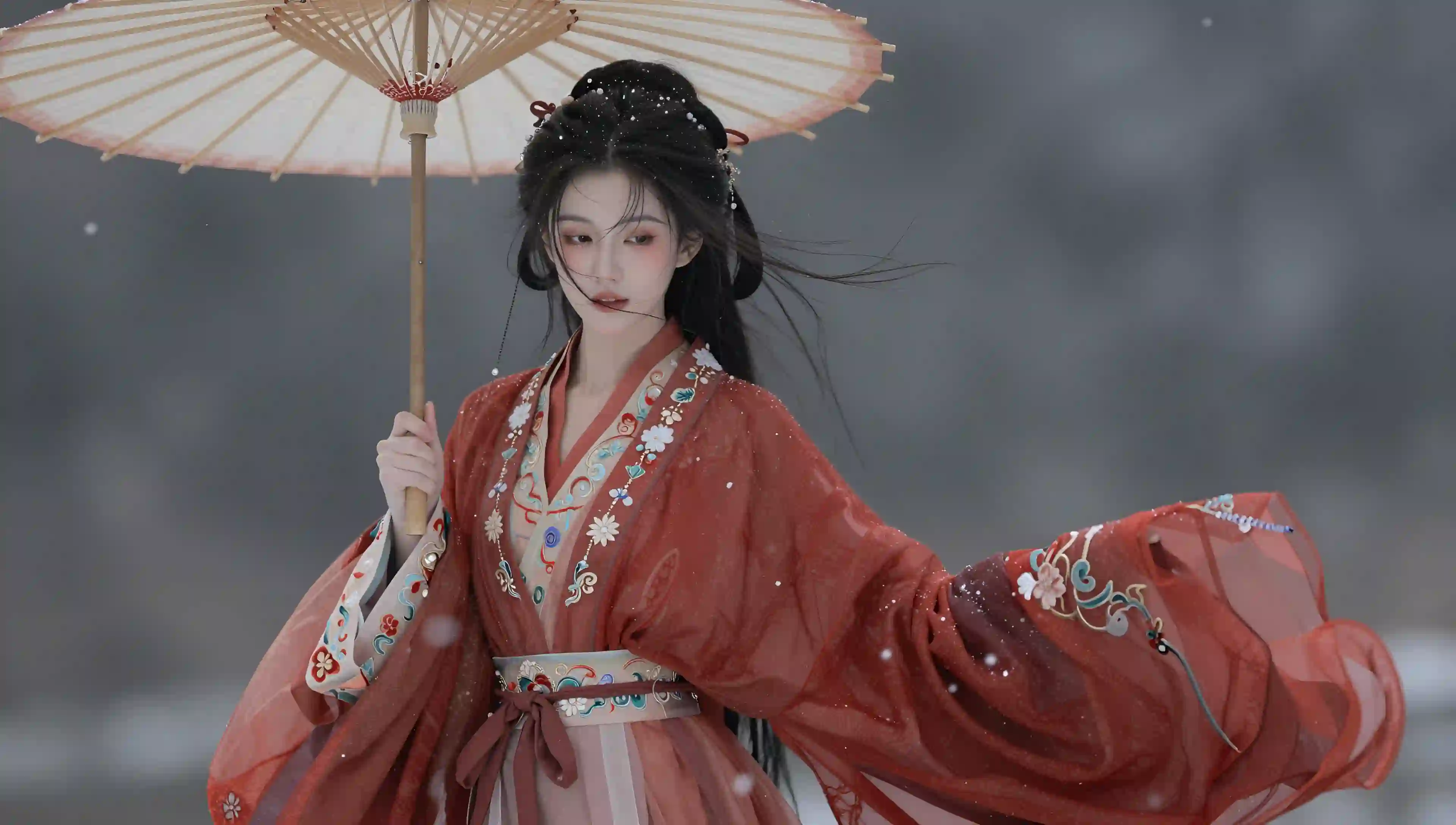 汉服 雪景 油纸伞 唯美 古风 冬季