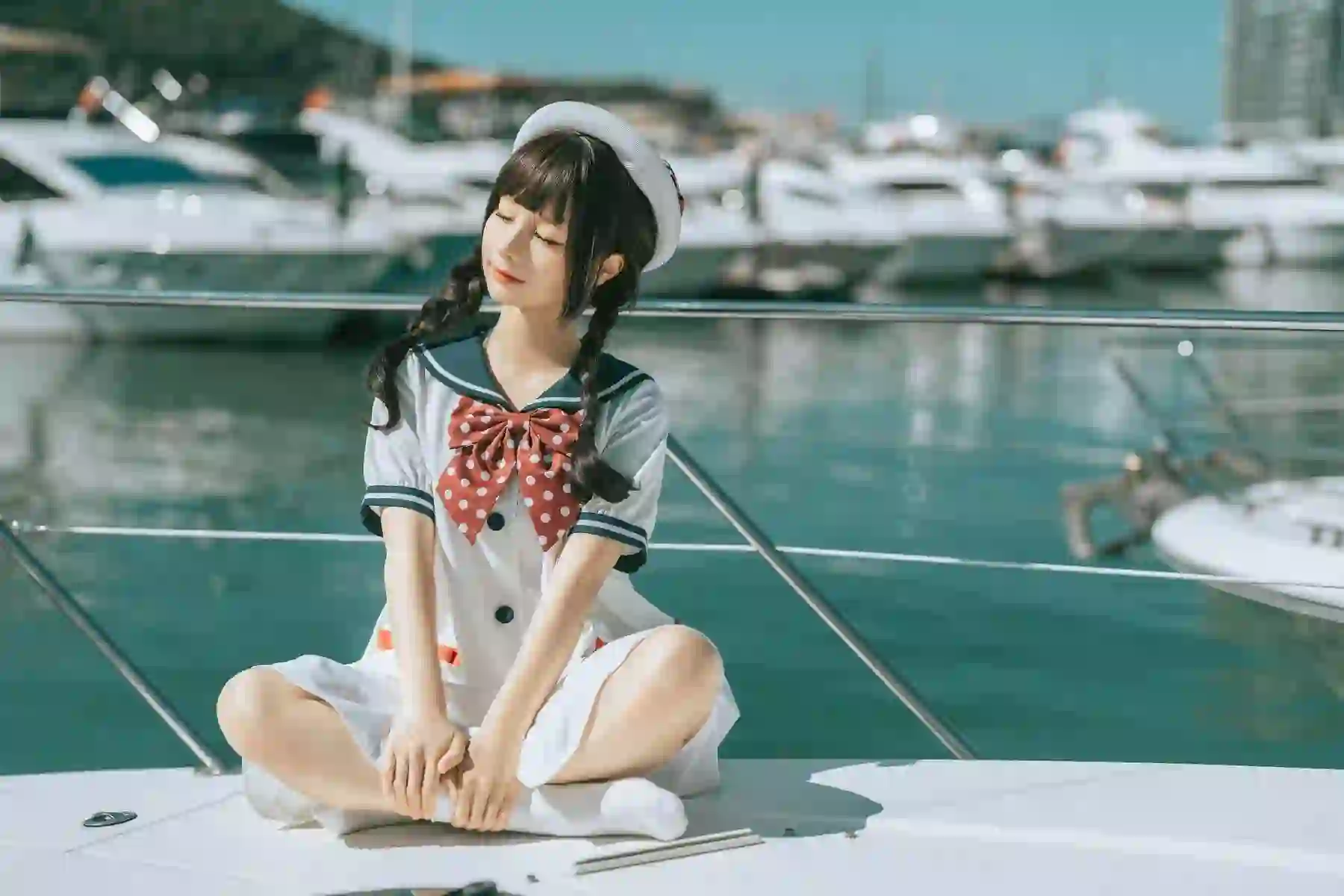 双马尾 水手服 白色衣服 夏日 腿