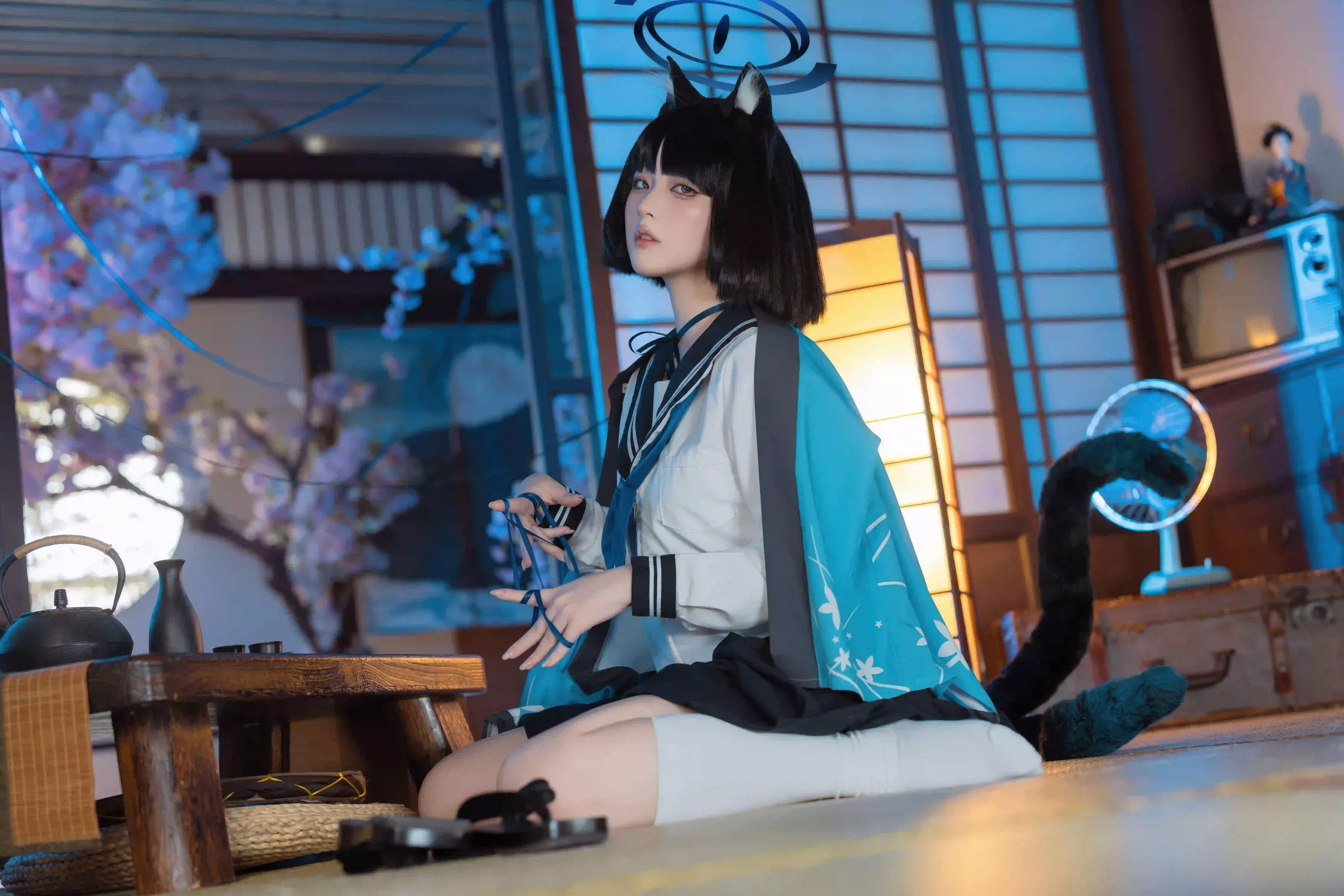 jk穿搭 性感美女 白色袜子 居家写真 日式风格 猫耳