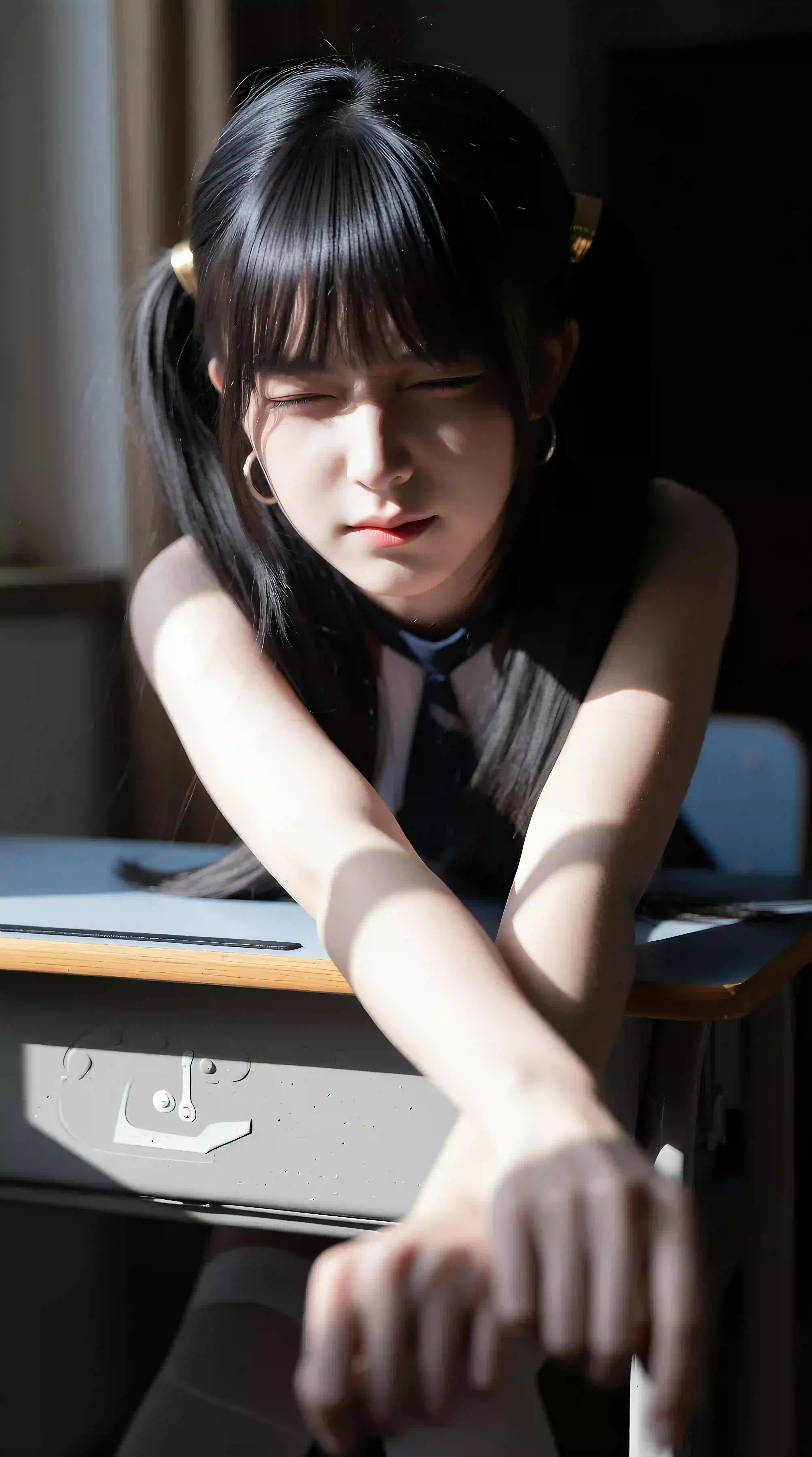 双马尾女孩 长发美女 白色丝袜 小清新 可爱