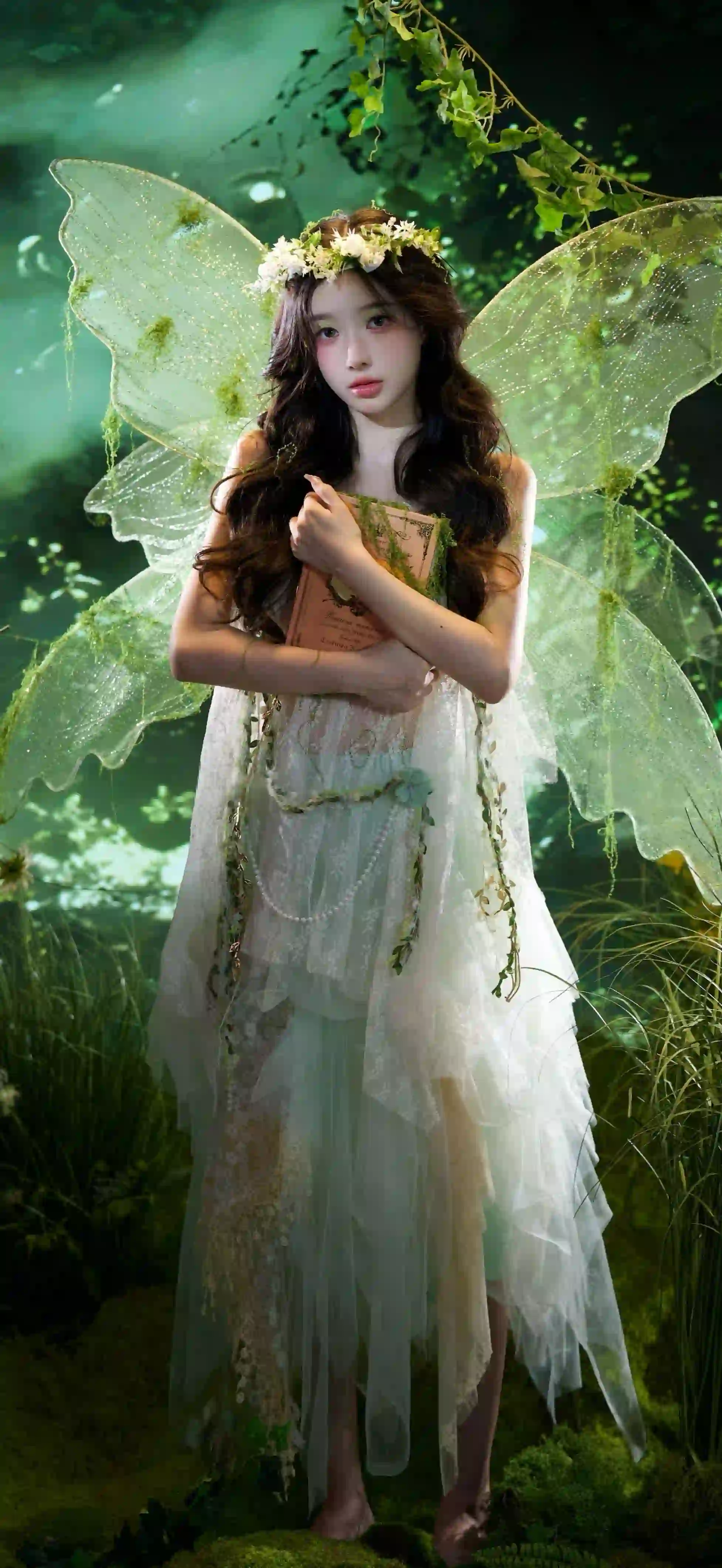 绿色养眼 长发清纯女孩 亲近自然  书