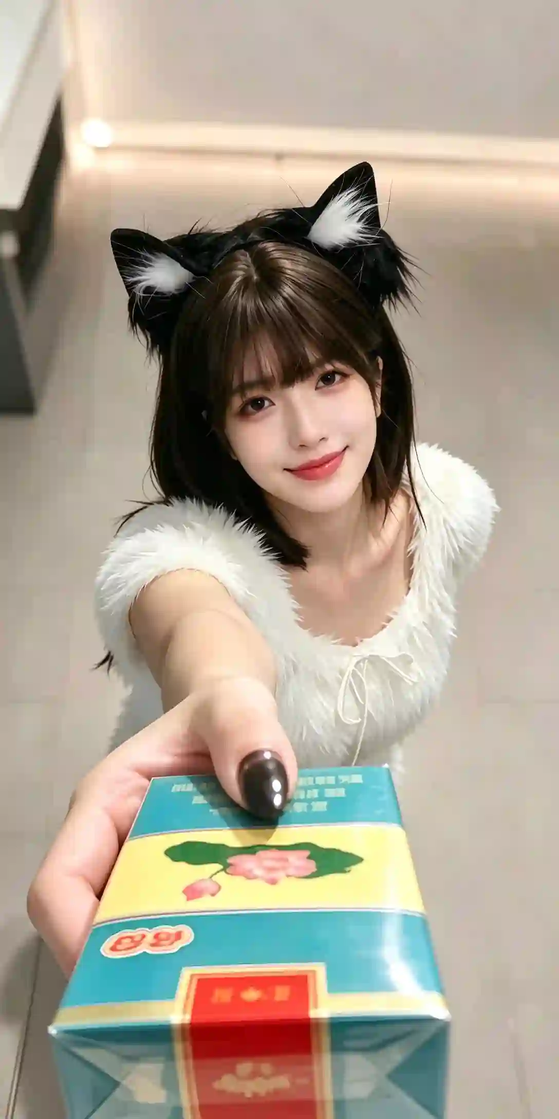 猫耳女孩 白色毛绒上衣 可爱少女 礼盒 美女写真