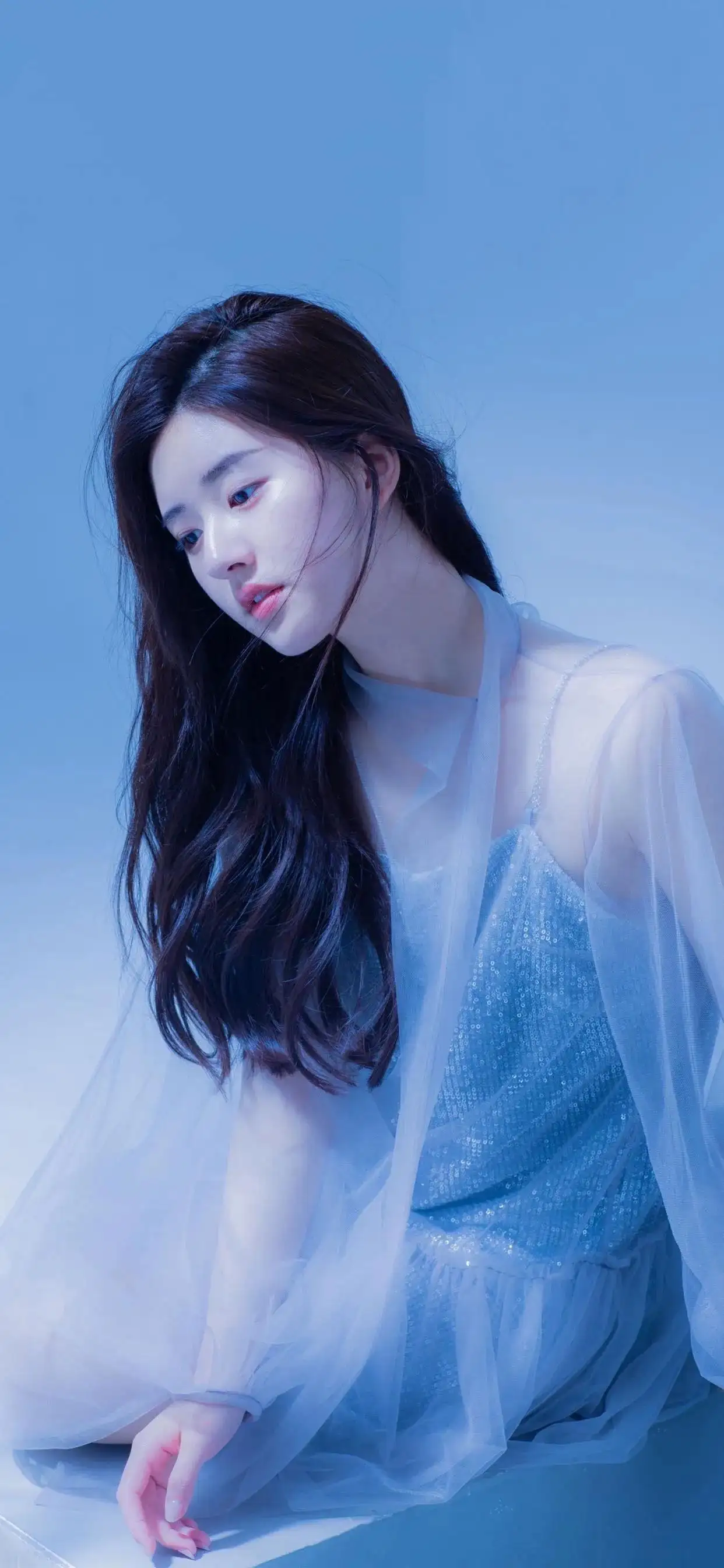 长发性感 蓝色裙子 唯美 美女