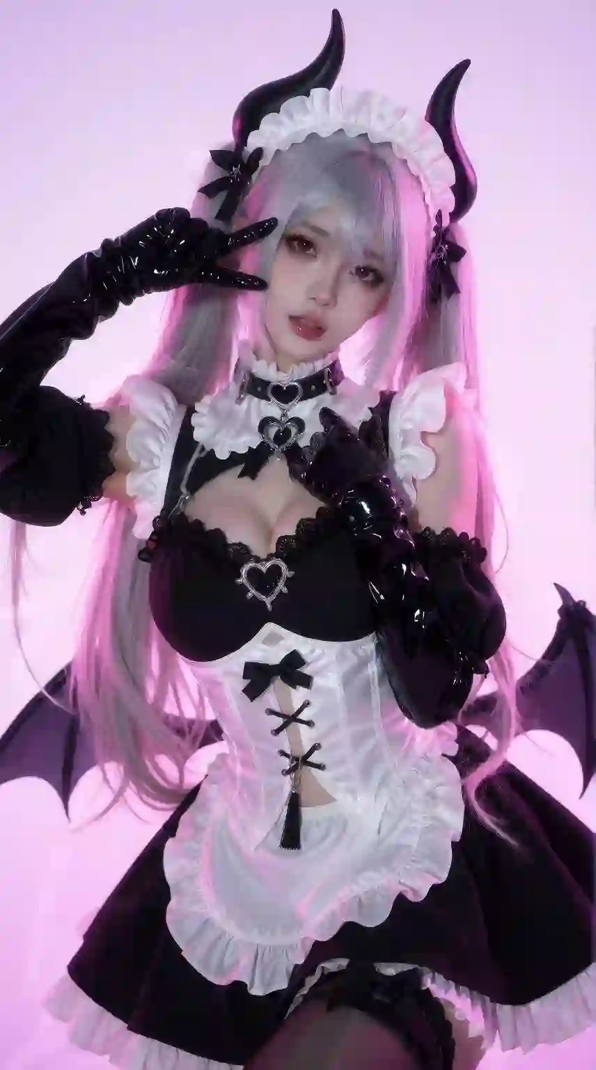 恶魔女仆 cosplay 粉色调 银发美少女 甜美女神