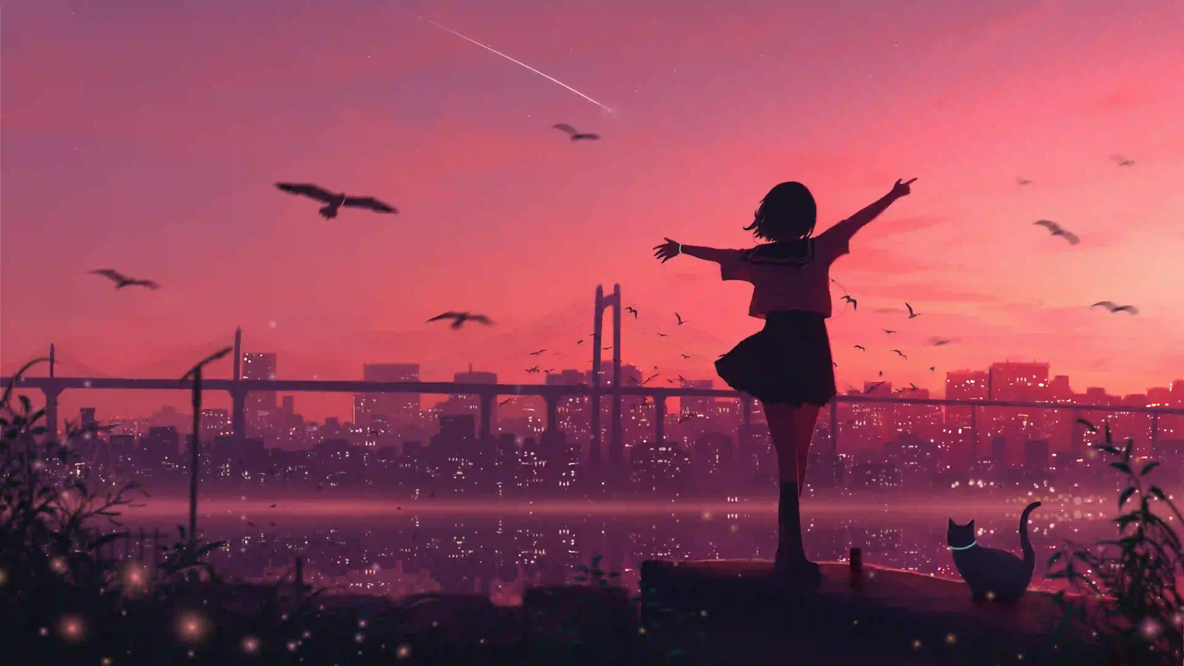jk少女 城市 晚霞 