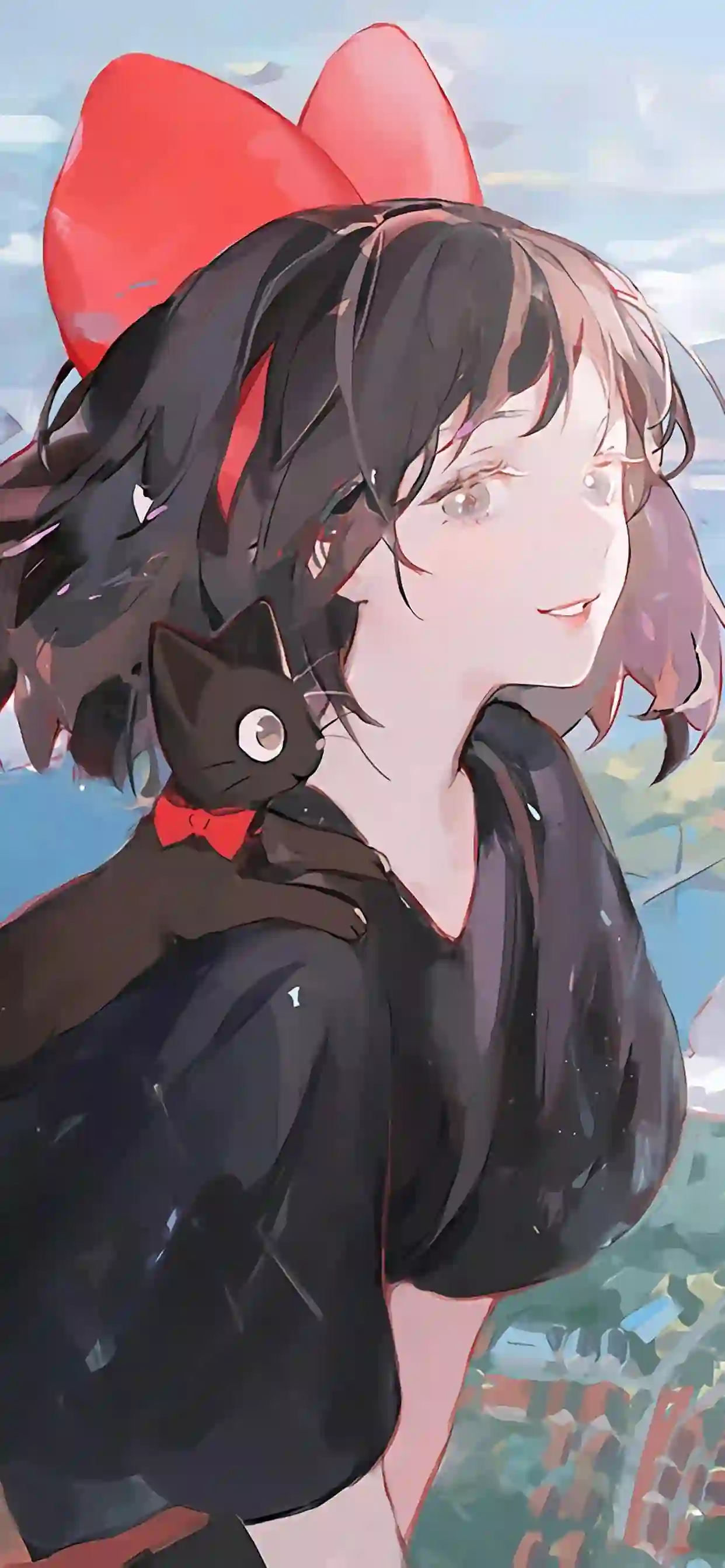 黑色猫咪 长发美女 动漫 二次元