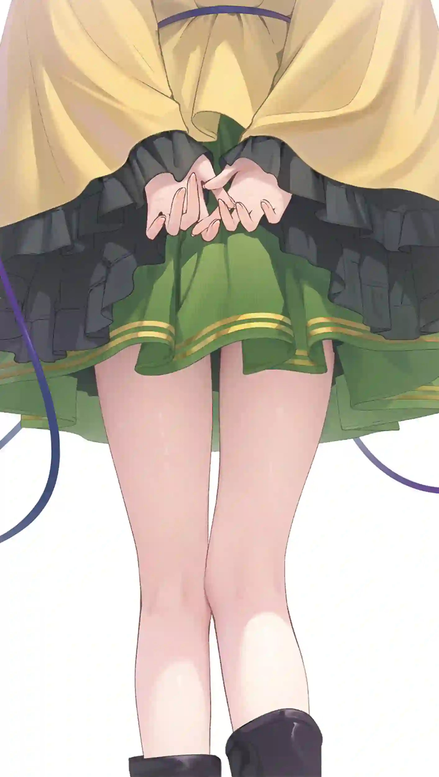 动漫女孩 二次元 背着手 绿色短裙