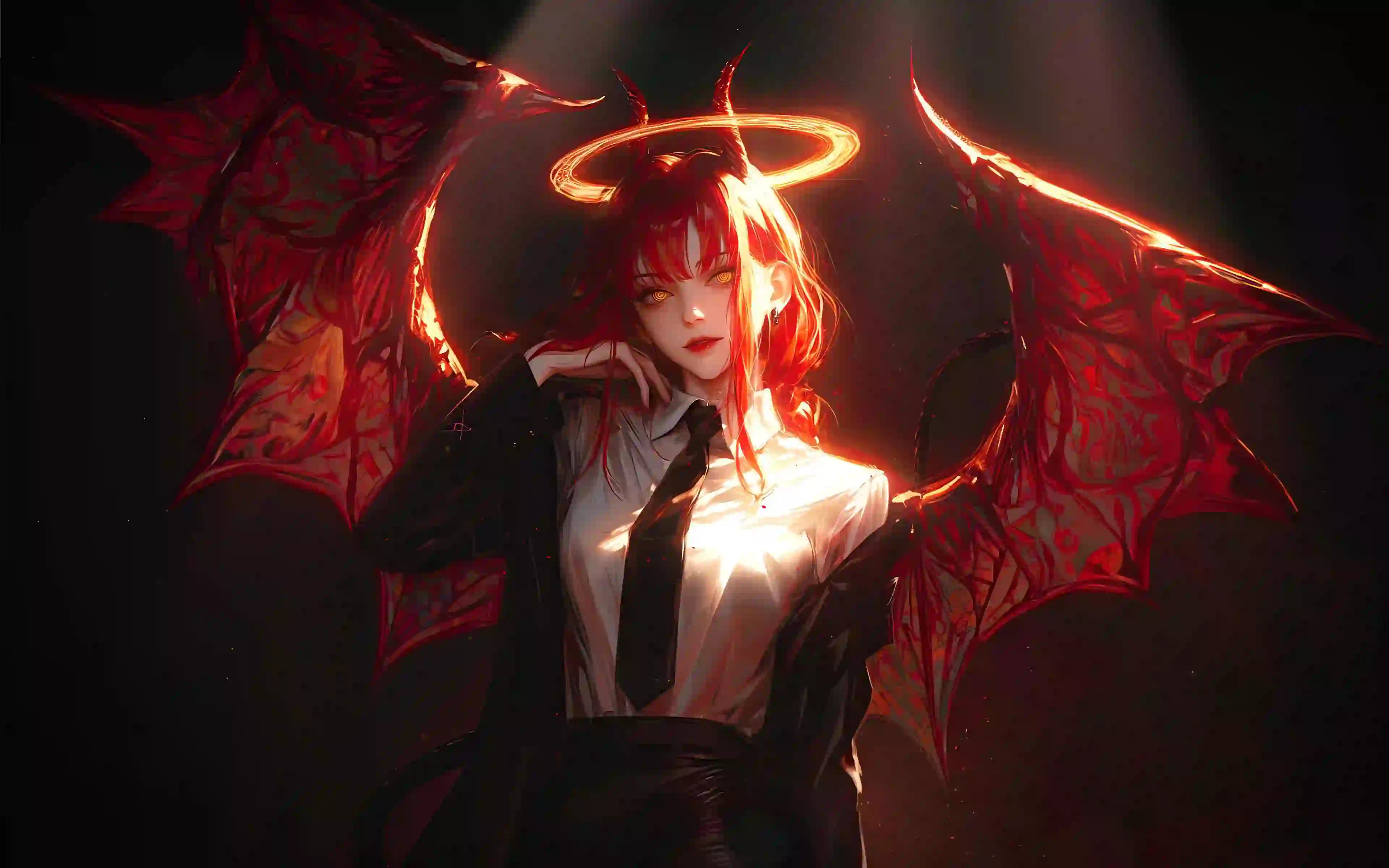 玛奇玛红色头发 暗黑 恶魔翅膀