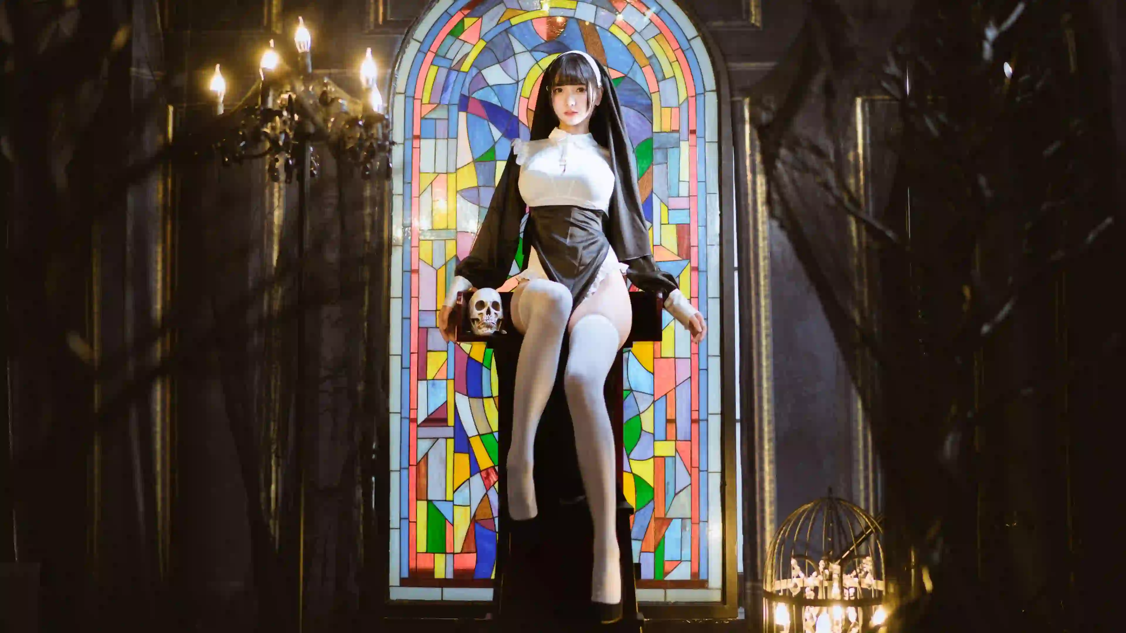 修女 长发美女 长腿美女 丝袜 白色丝袜 白丝