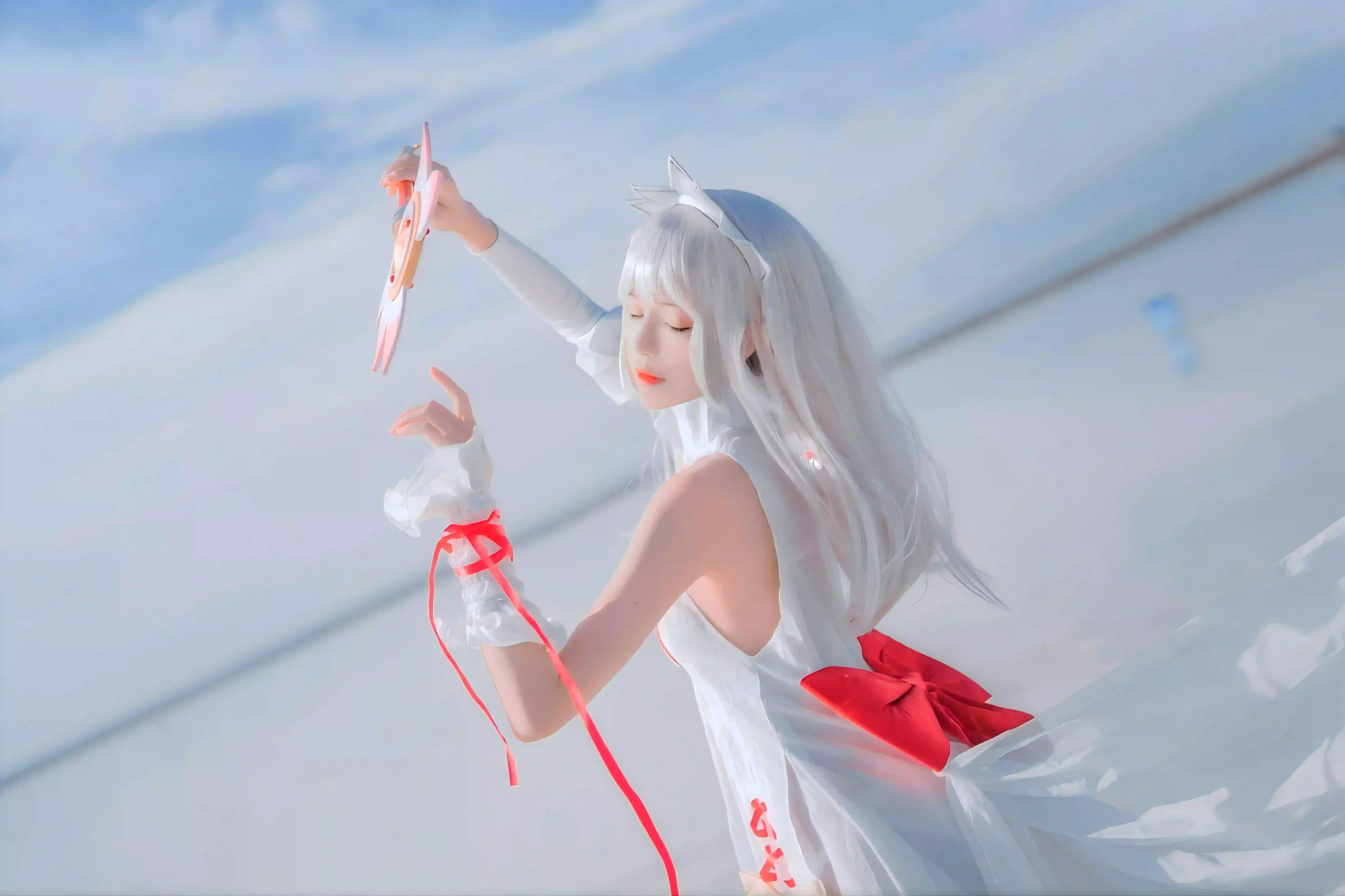 白色头发 湖 白色湖泊 户外 coser 白色衣服
