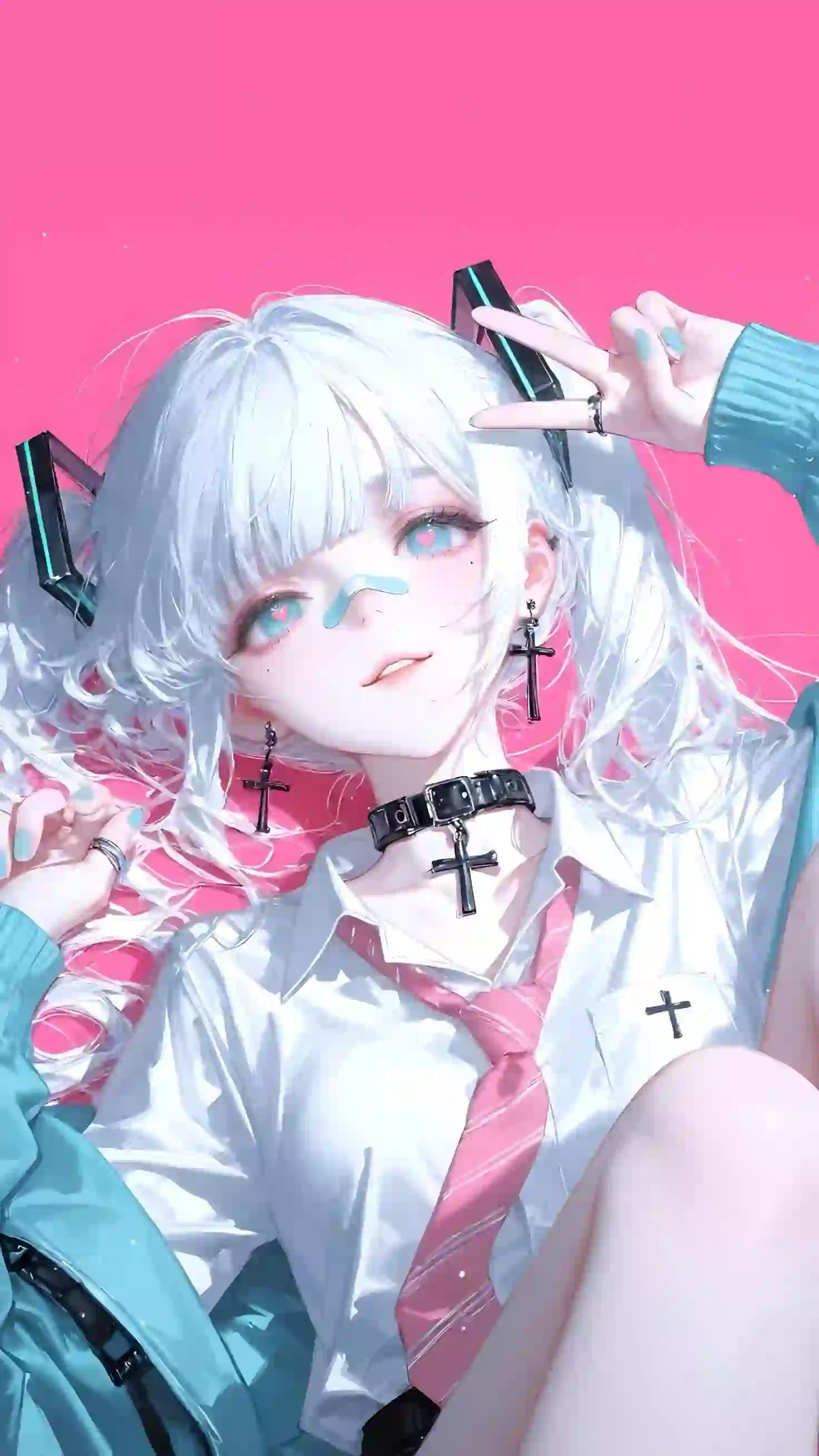可爱女孩 十字架 银白色头发 