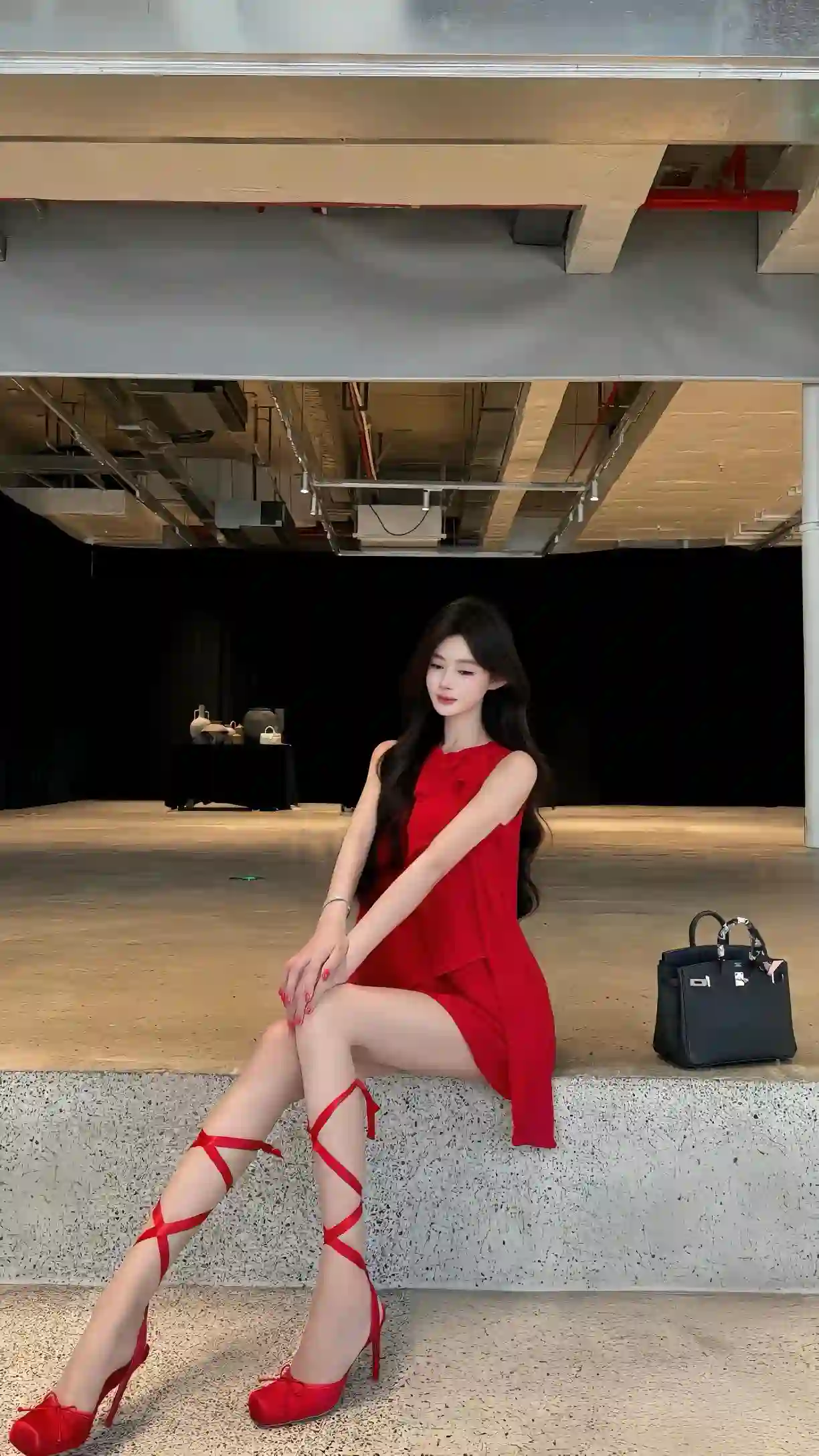 红裙 高跟鞋 时尚美女 人像写真 优雅长腿