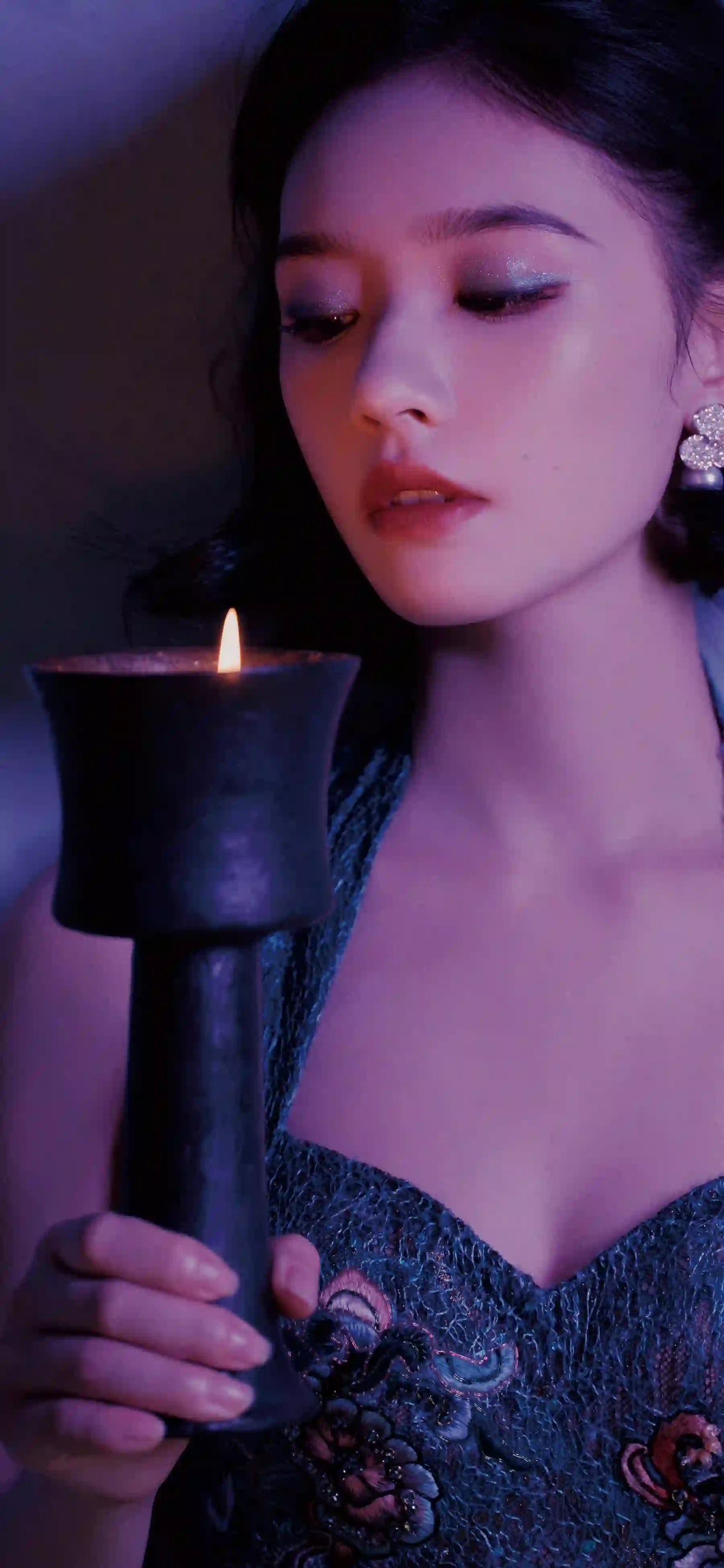 蜡烛 烛光 长发性感美女 