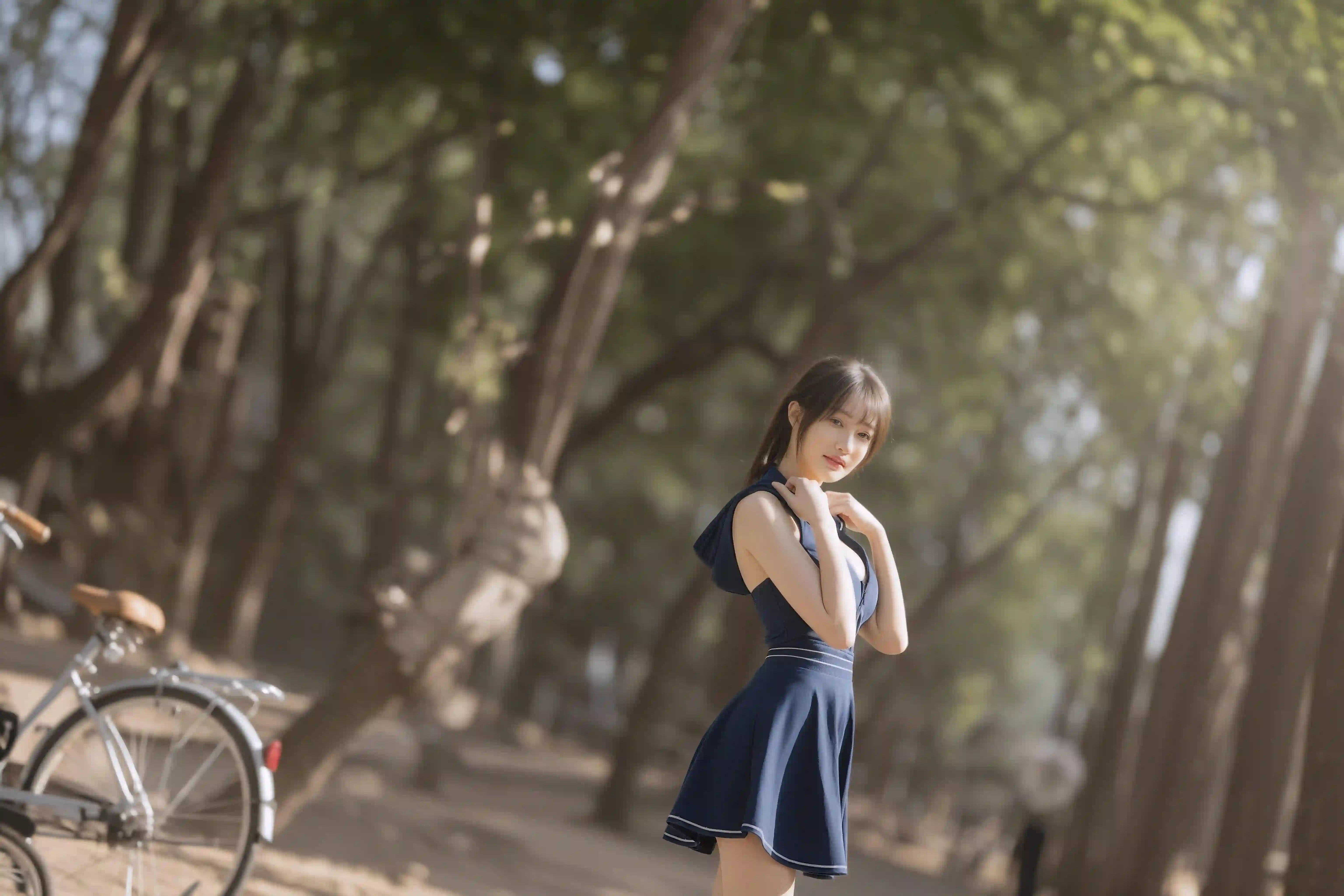 长发美女 黑色裙子 户外 清纯美女