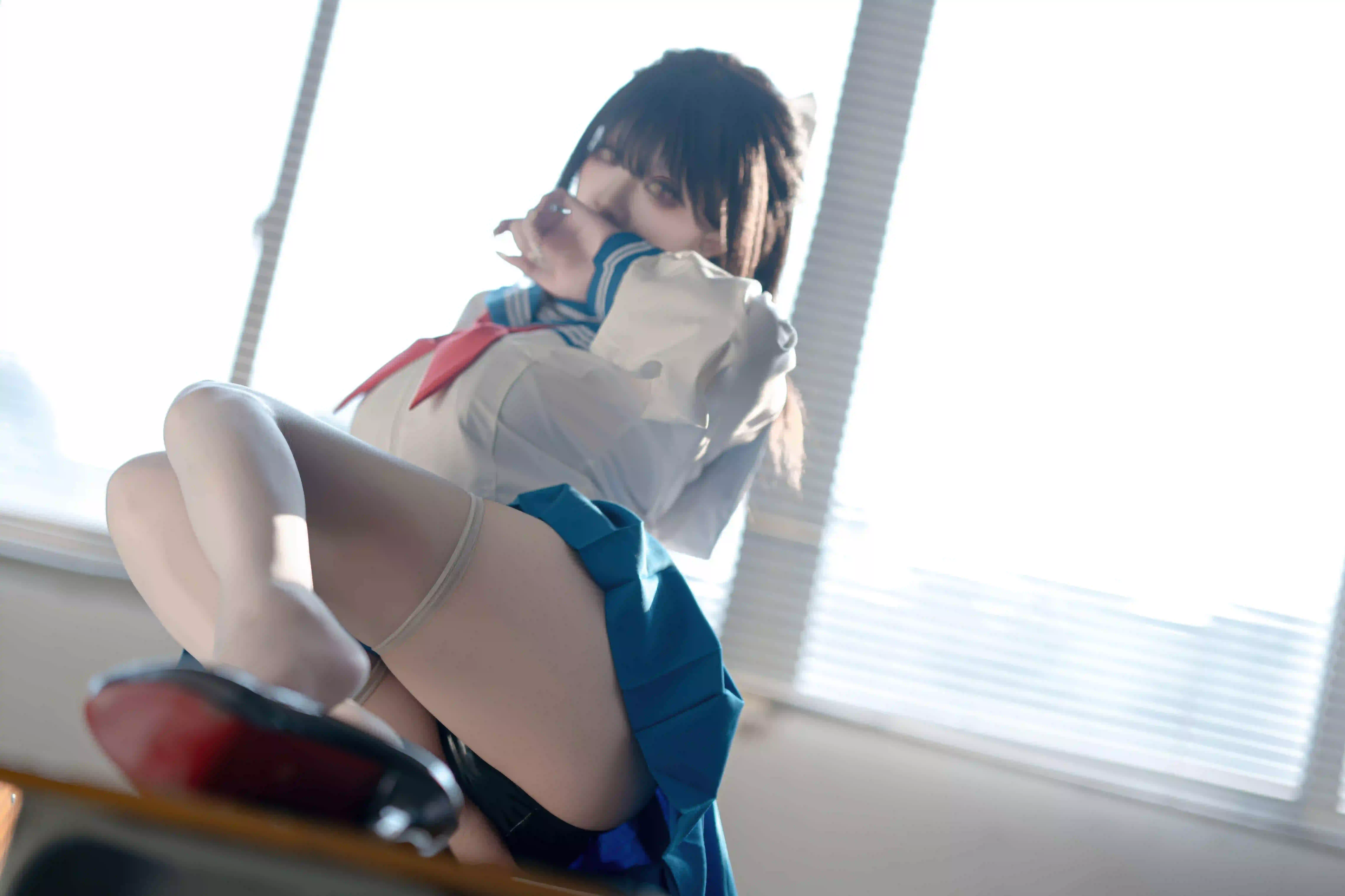 长发性感美女 白色丝袜 兔耳朵 jk穿搭 性感 白丝