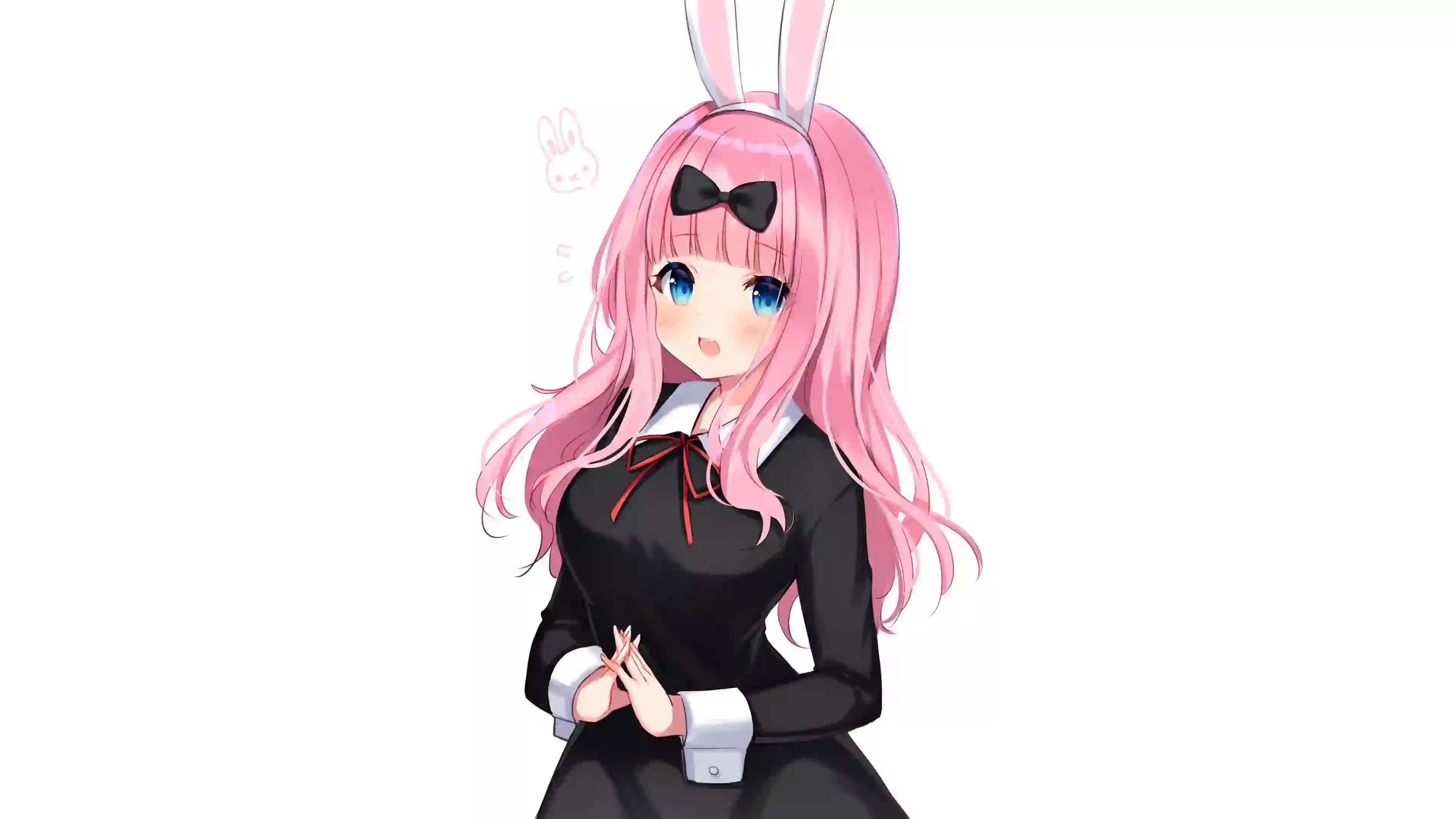动漫女孩 兔耳朵 可爱 粉红色头发 纯白色背景