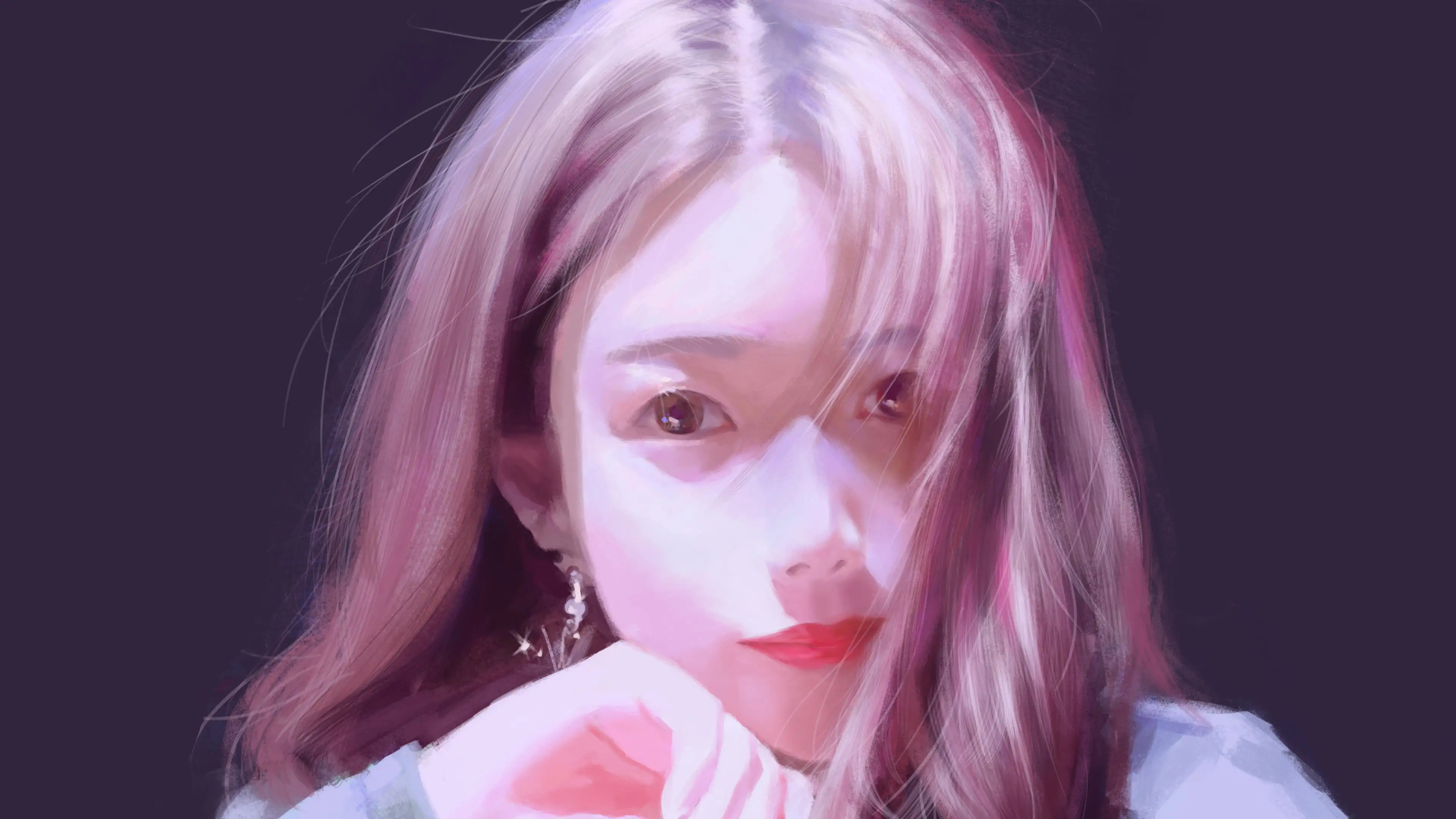 粉色长发女孩｜阳光｜油画风格｜粉色系