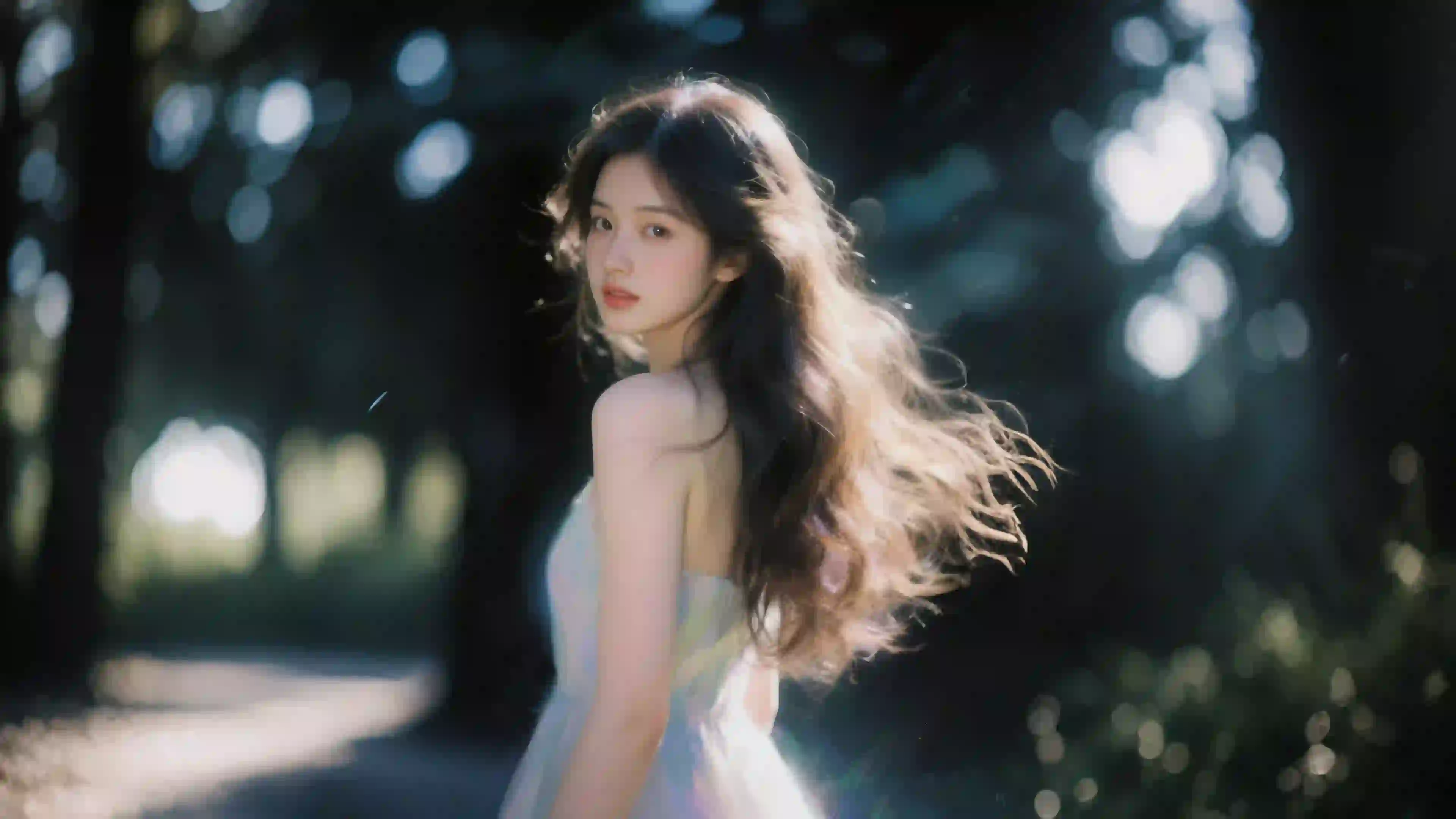 回眸美女 阳光 ai 长发女孩