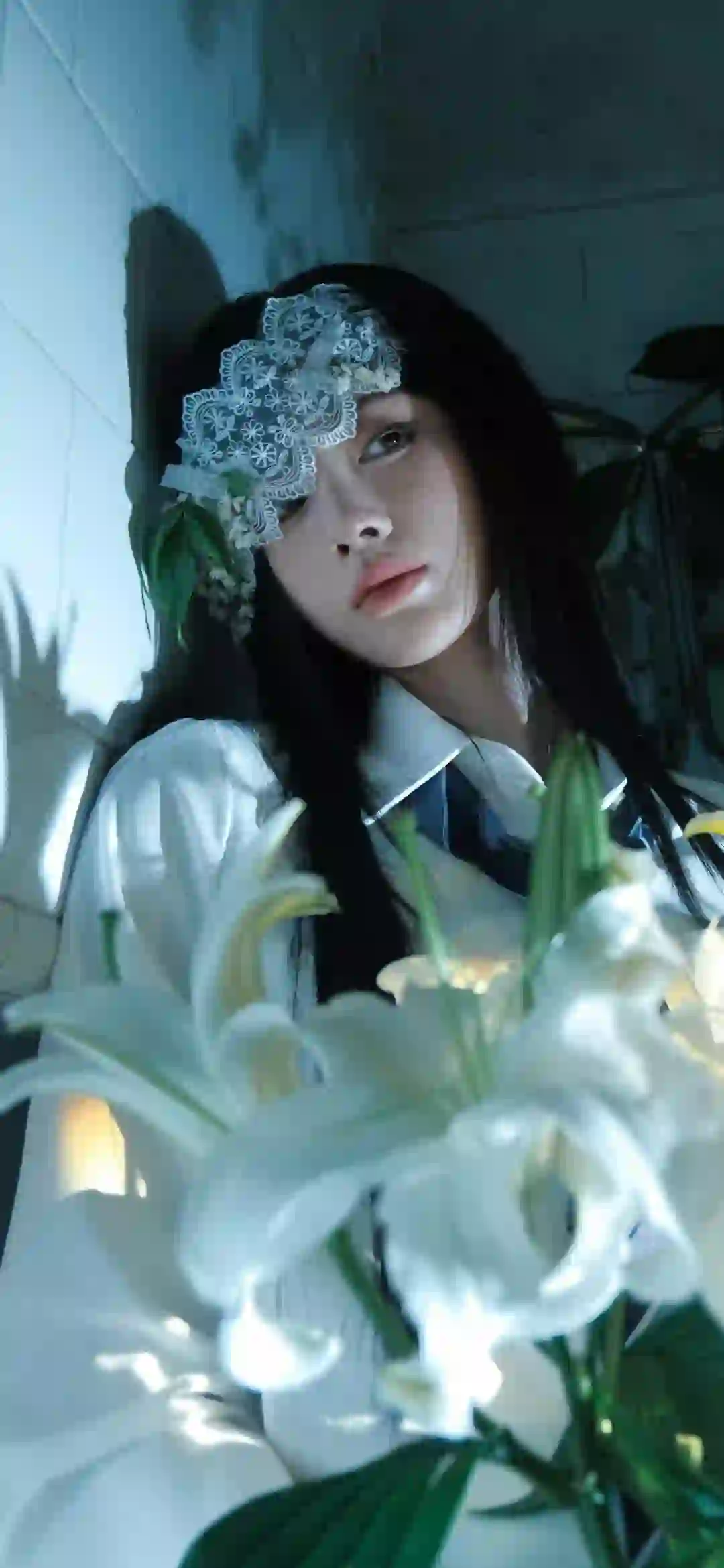 鲜花 清纯美女 唯美 躺在地上的长发美女