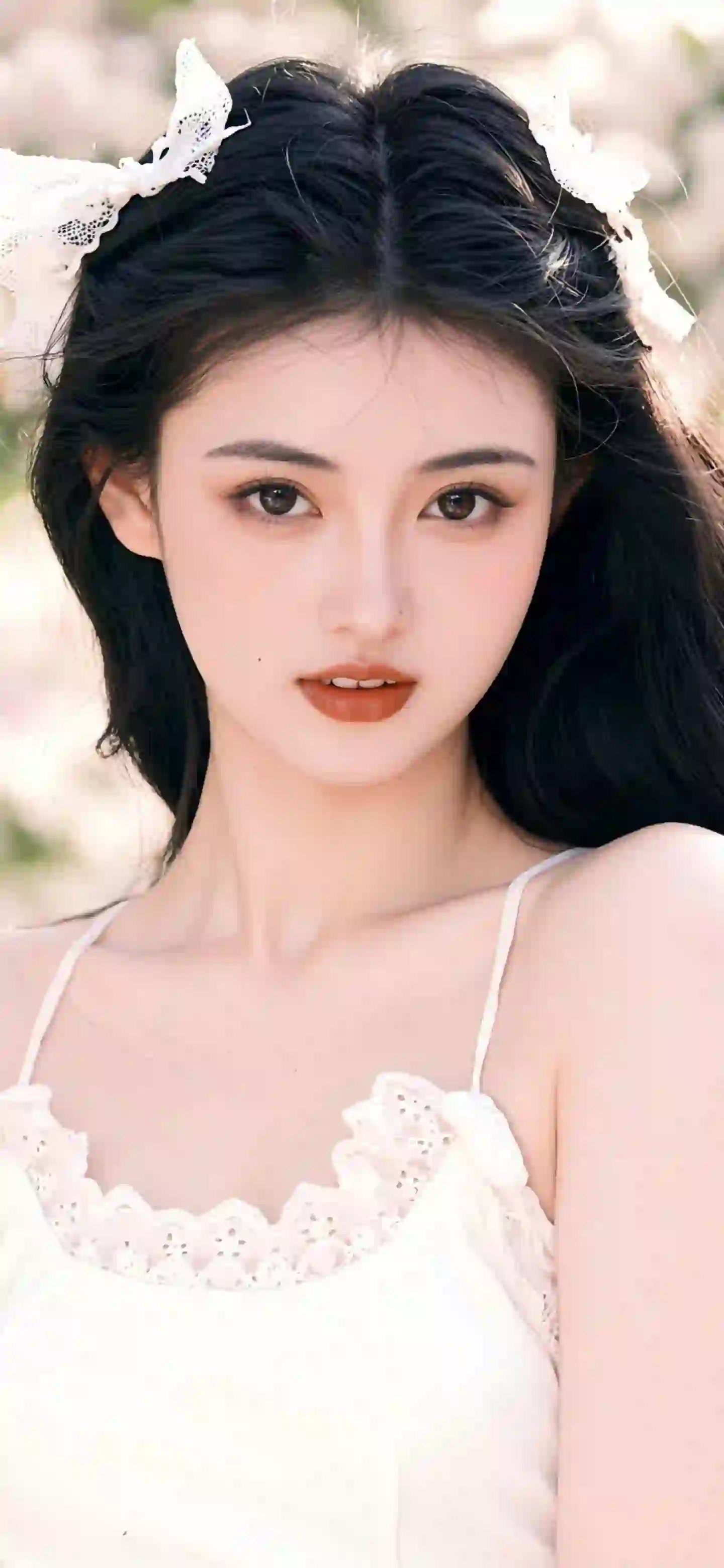 美女 长发美女 唯美 清纯 白色吊带 性感美女