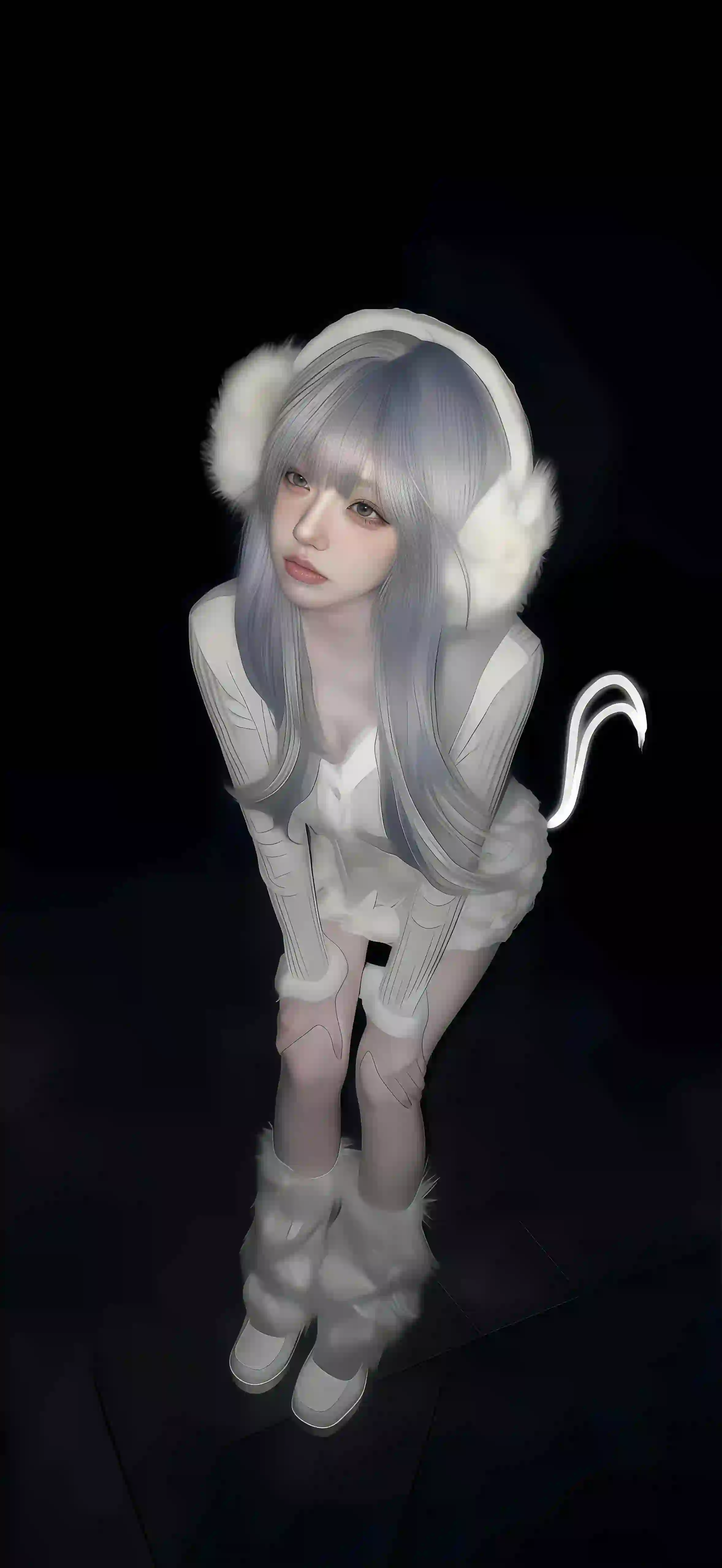 可爱银白色长发女孩 可爱女孩 