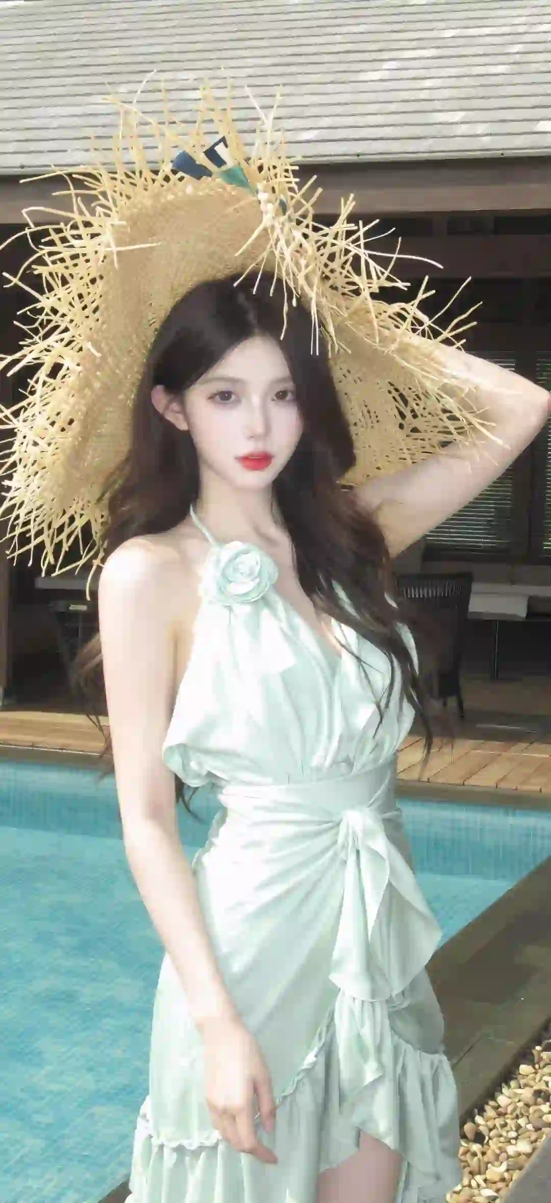 长发性感美女 吊带 草帽女孩