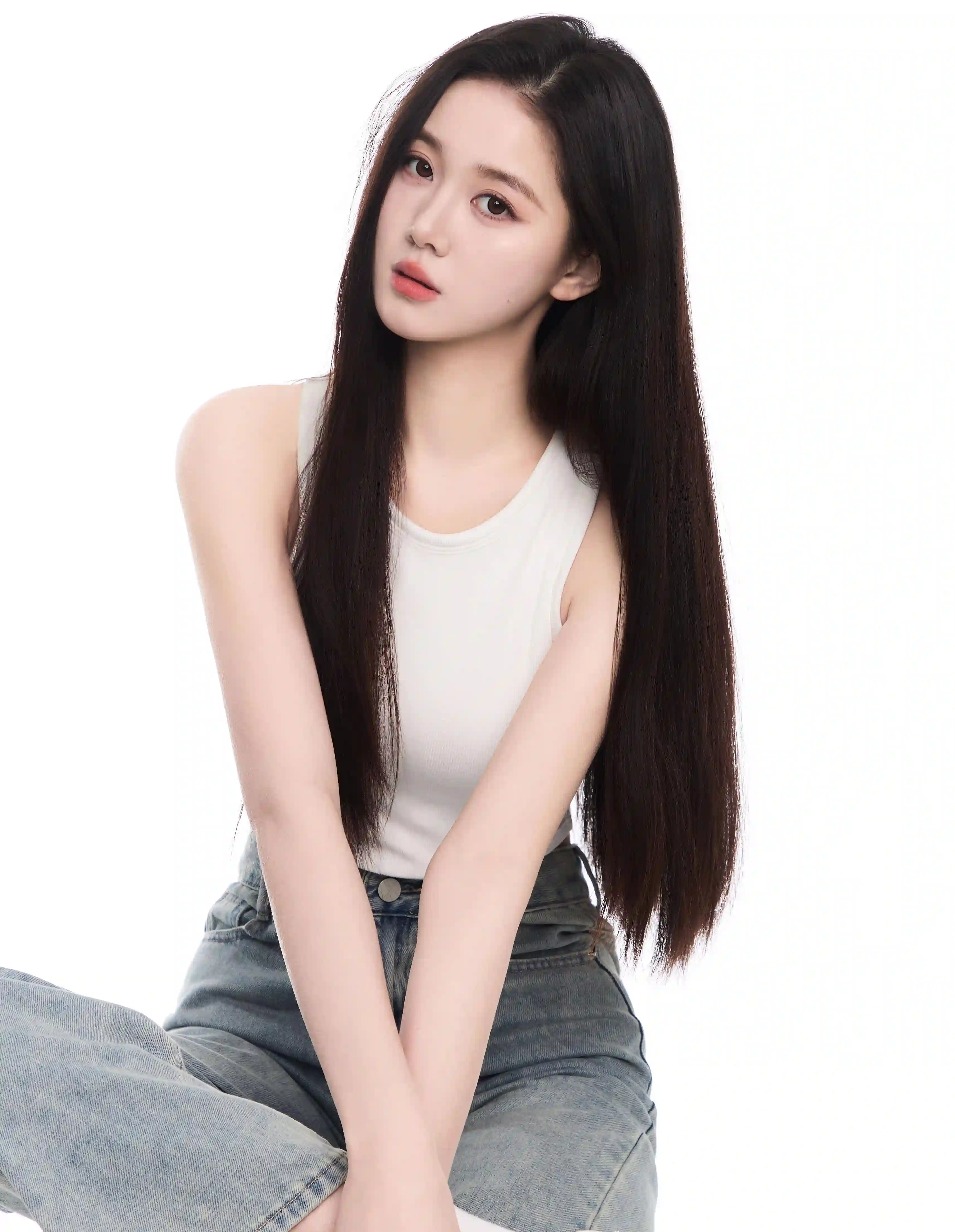 长发美女 白衣牛仔裤女孩 可爱 美女
