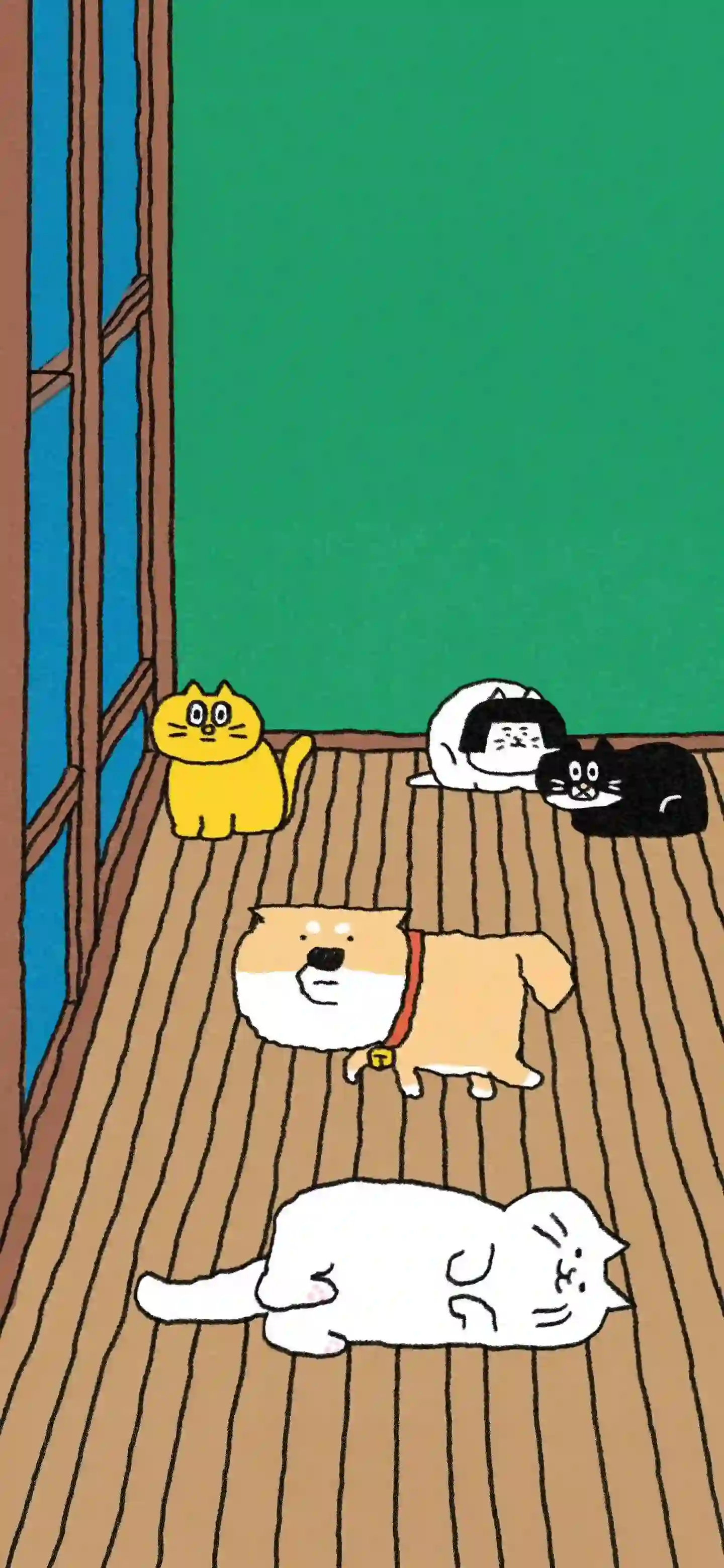 线条小狗 猫咪 萌宠 治愈插画 可爱卡通 壁纸