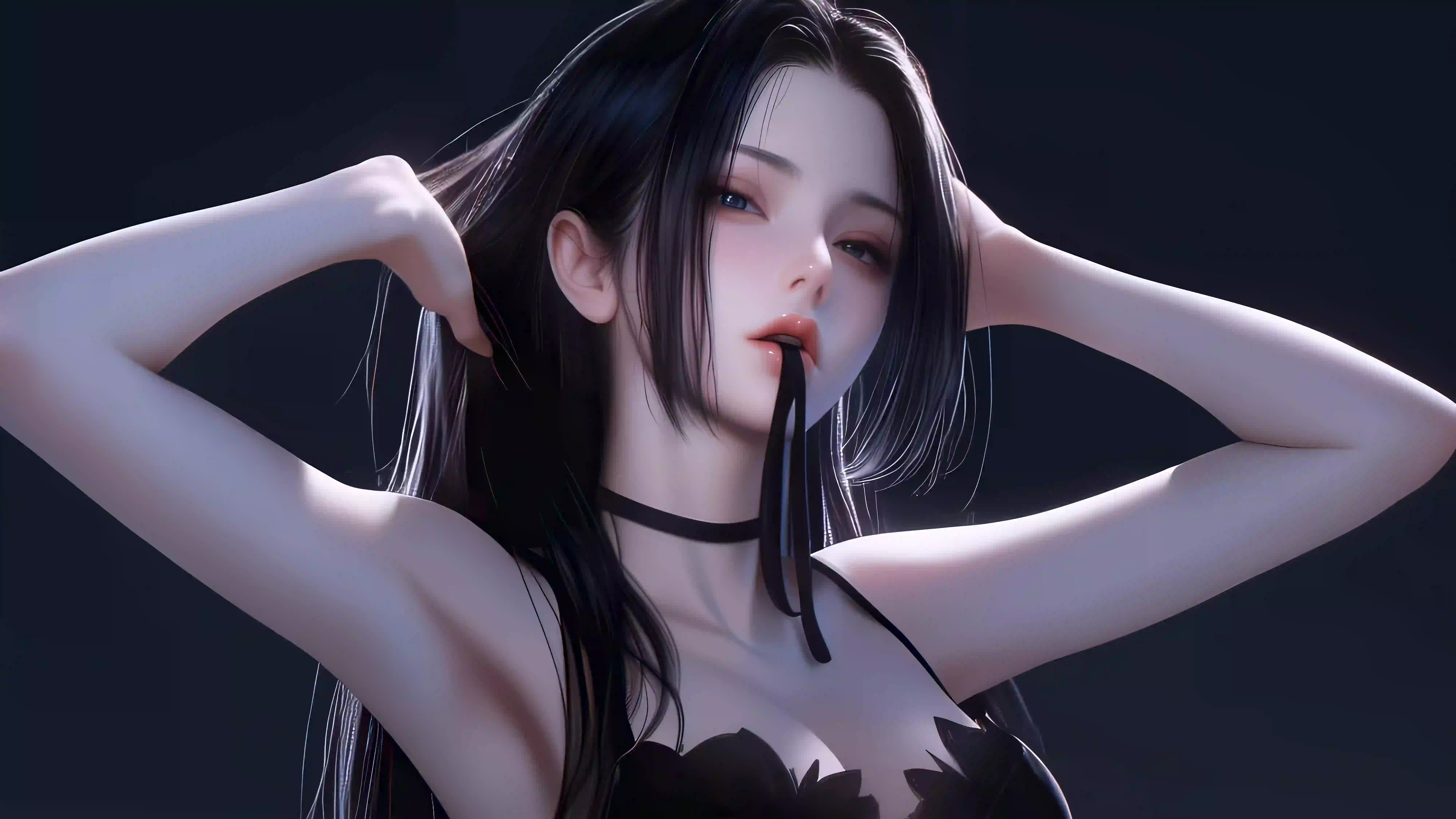 黑色吊带 长发性感美女 