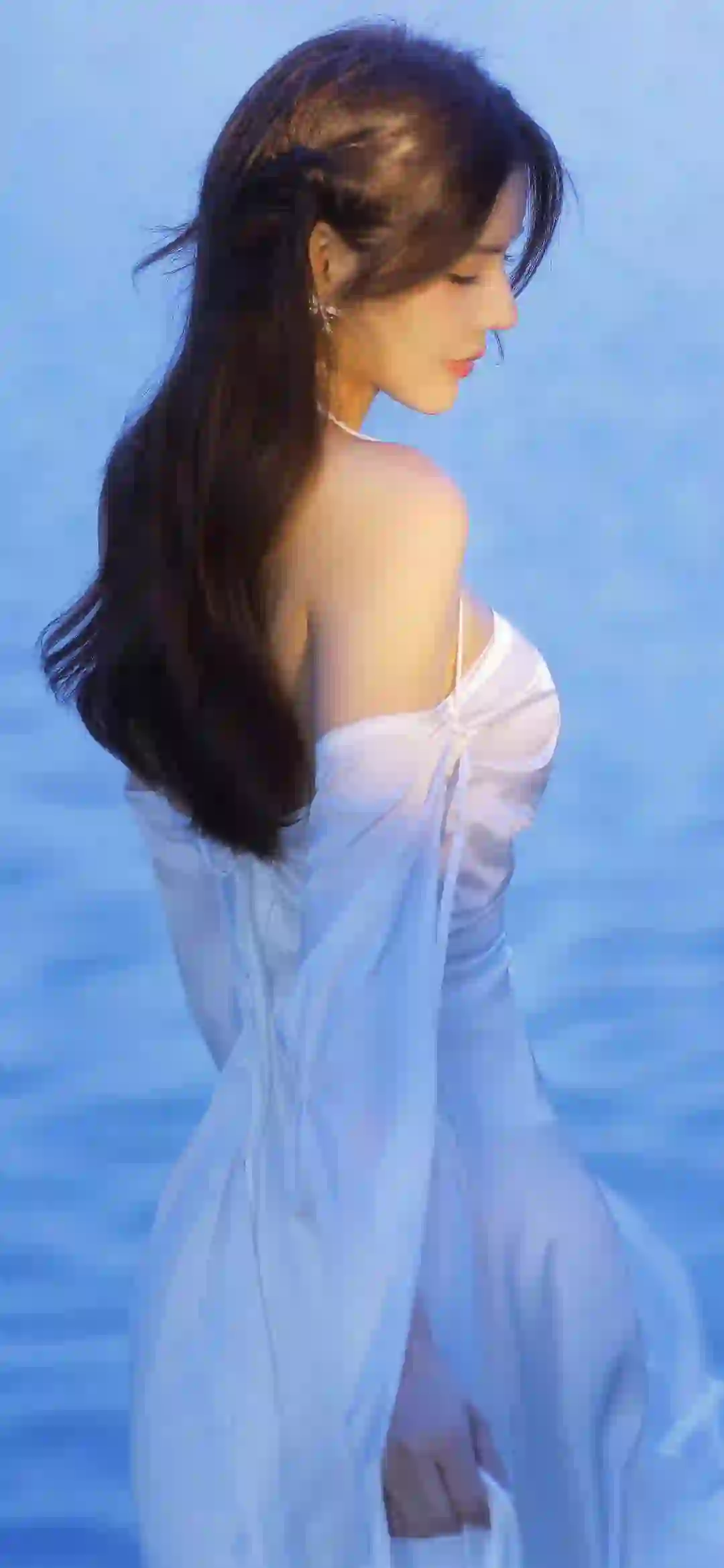 海边女孩 性感美女 白色长裙 