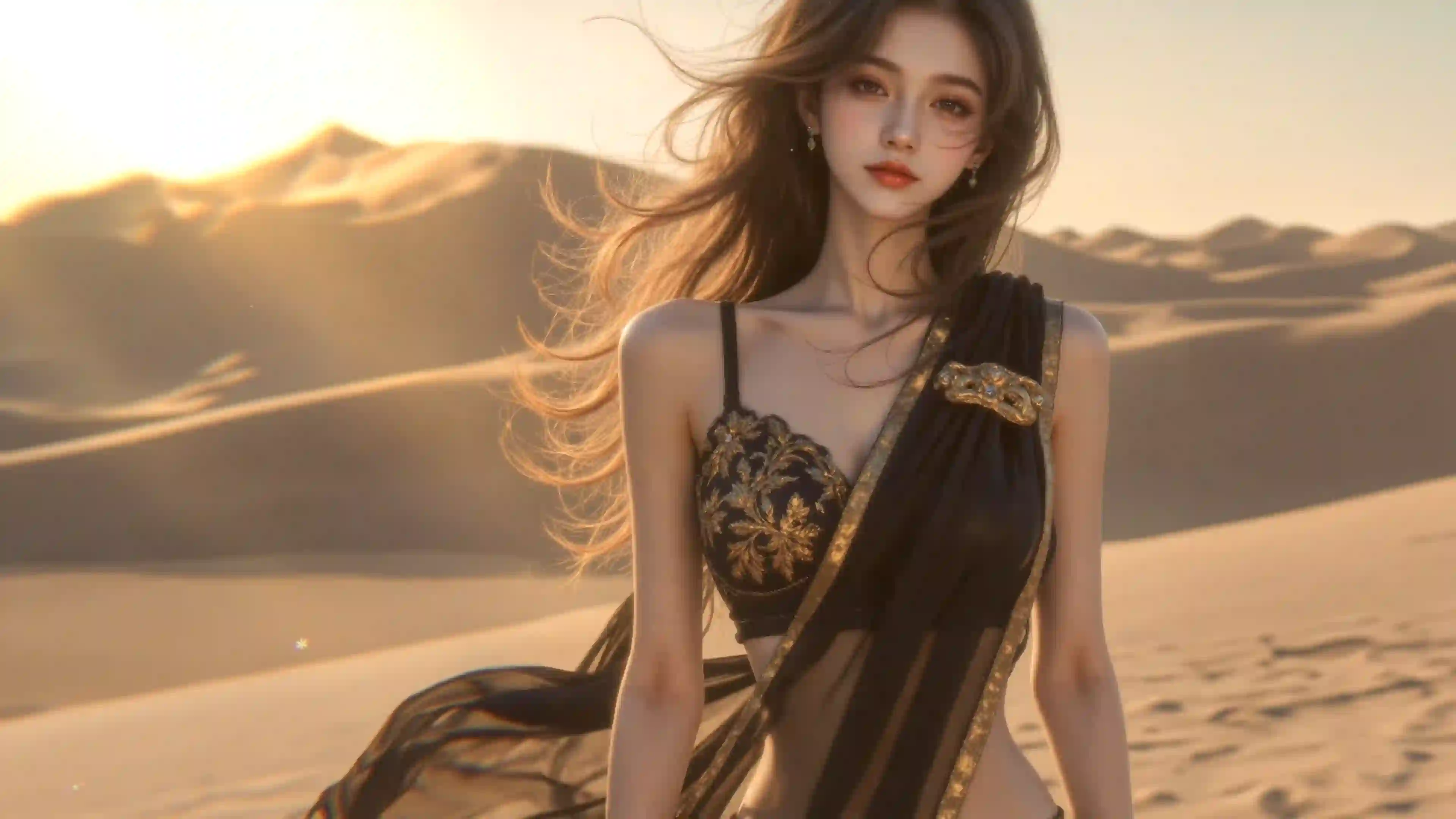 Ai 长发女孩 可爱 性感  沙漠场景