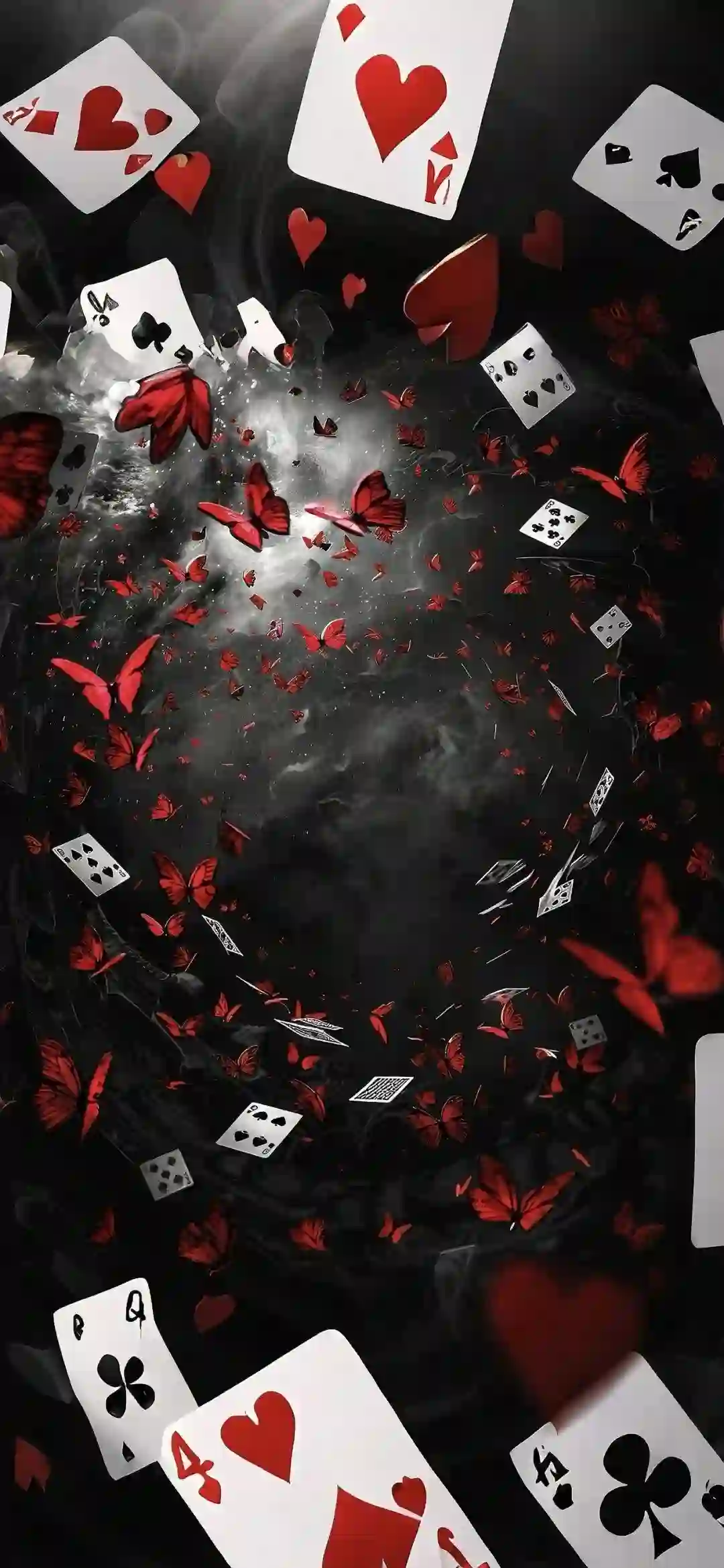 扑克牌 红蝶 暗黑风格 奇幻壁纸 黑色烟雾 红色蝴蝶