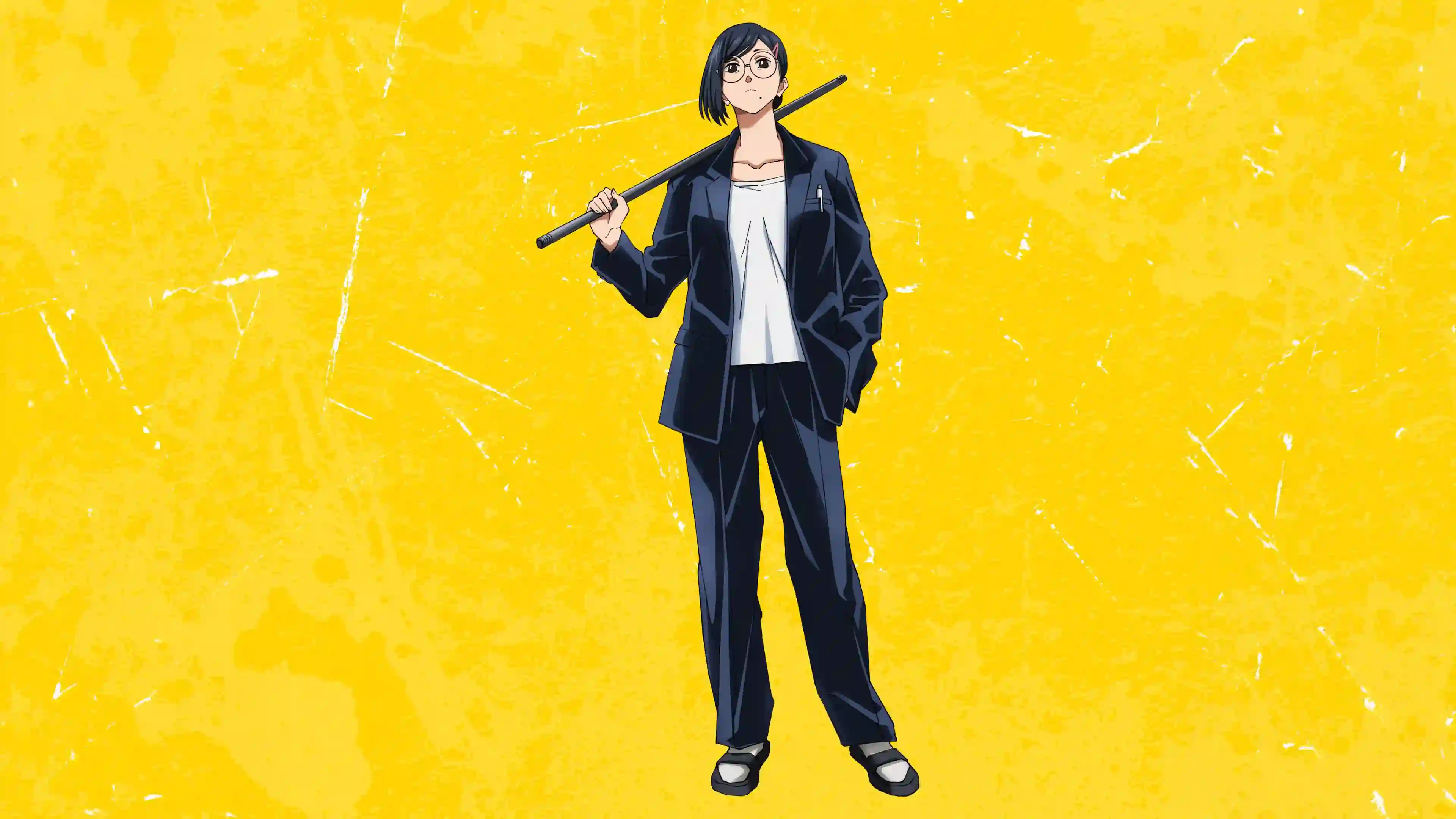 动漫 短发 眼镜女孩 酷酷 西装 棒球棍 插画 壁纸