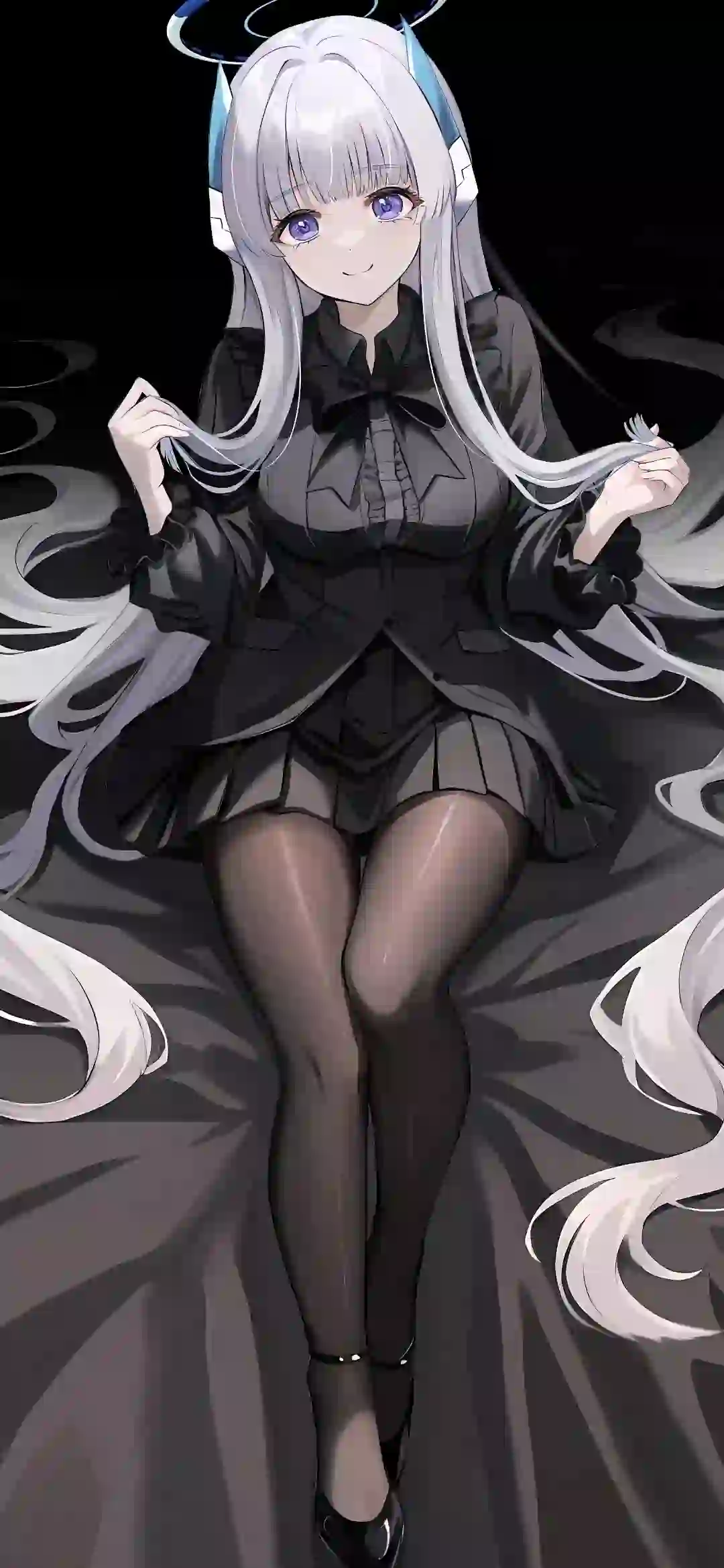 长发动漫女孩 二次元女孩 学院风 黑丝