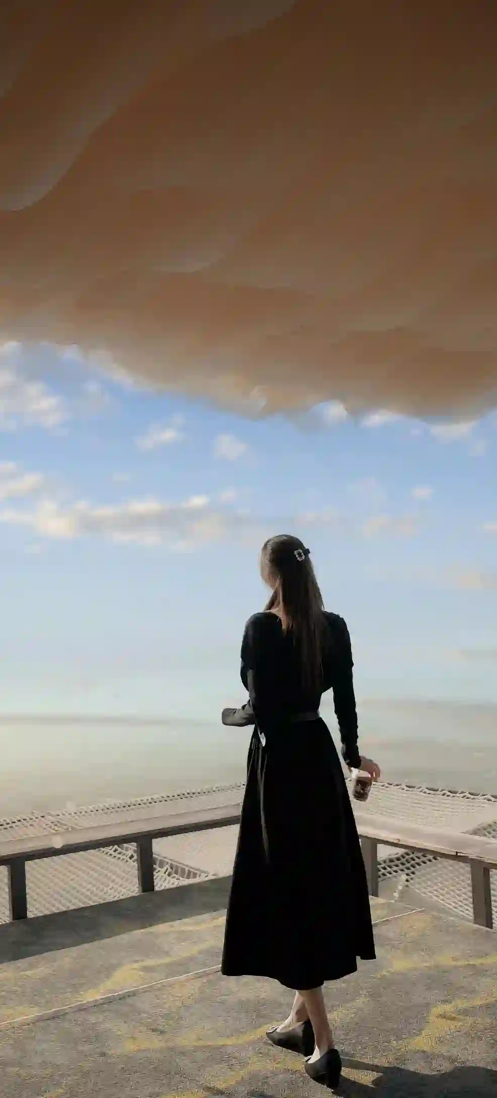 黑色长裙 背影 女子 天台 云层 电影感 唯美
