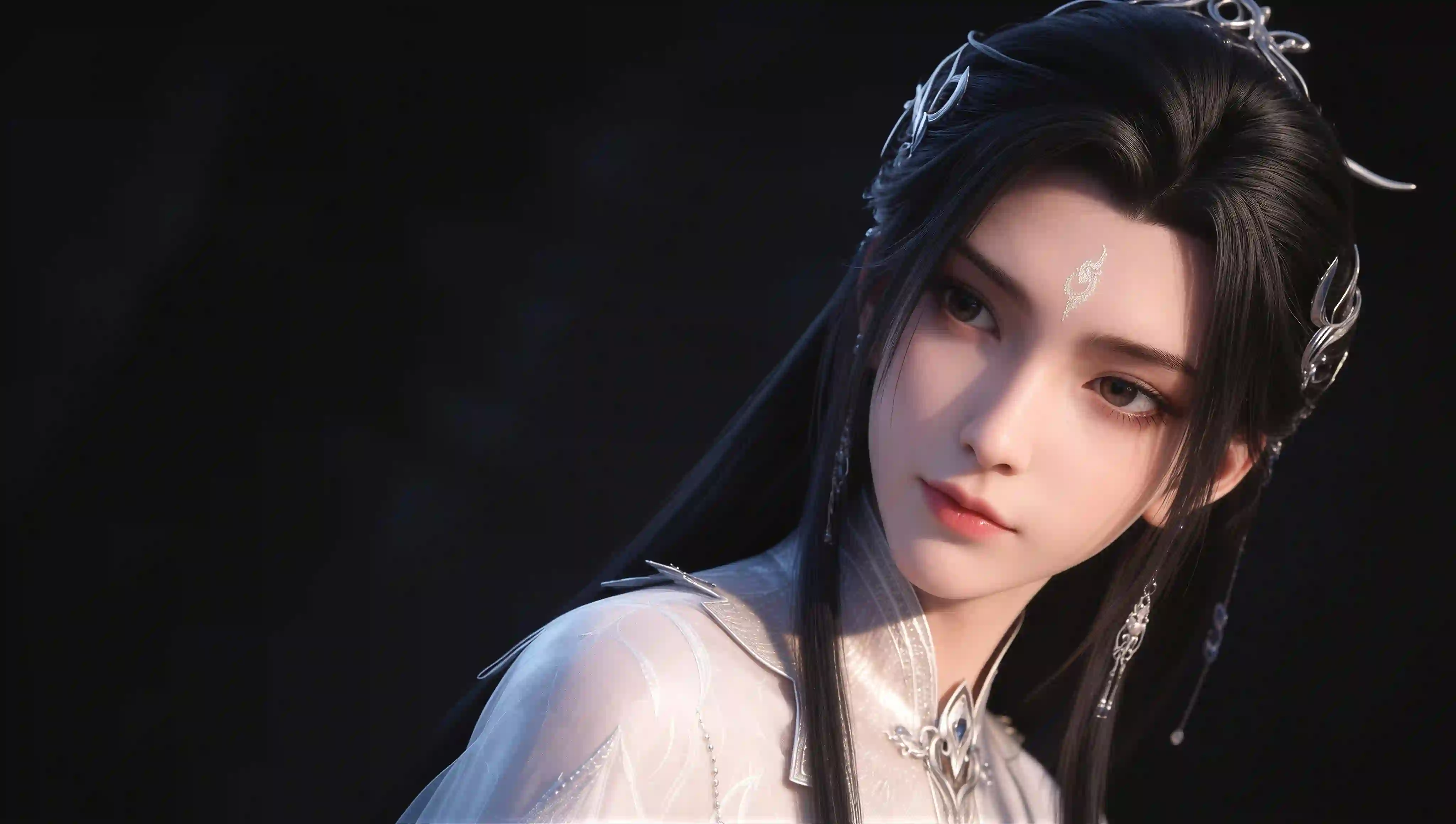 古风美女 仙侠 3D角色 白衣银饰 美少女 壁纸