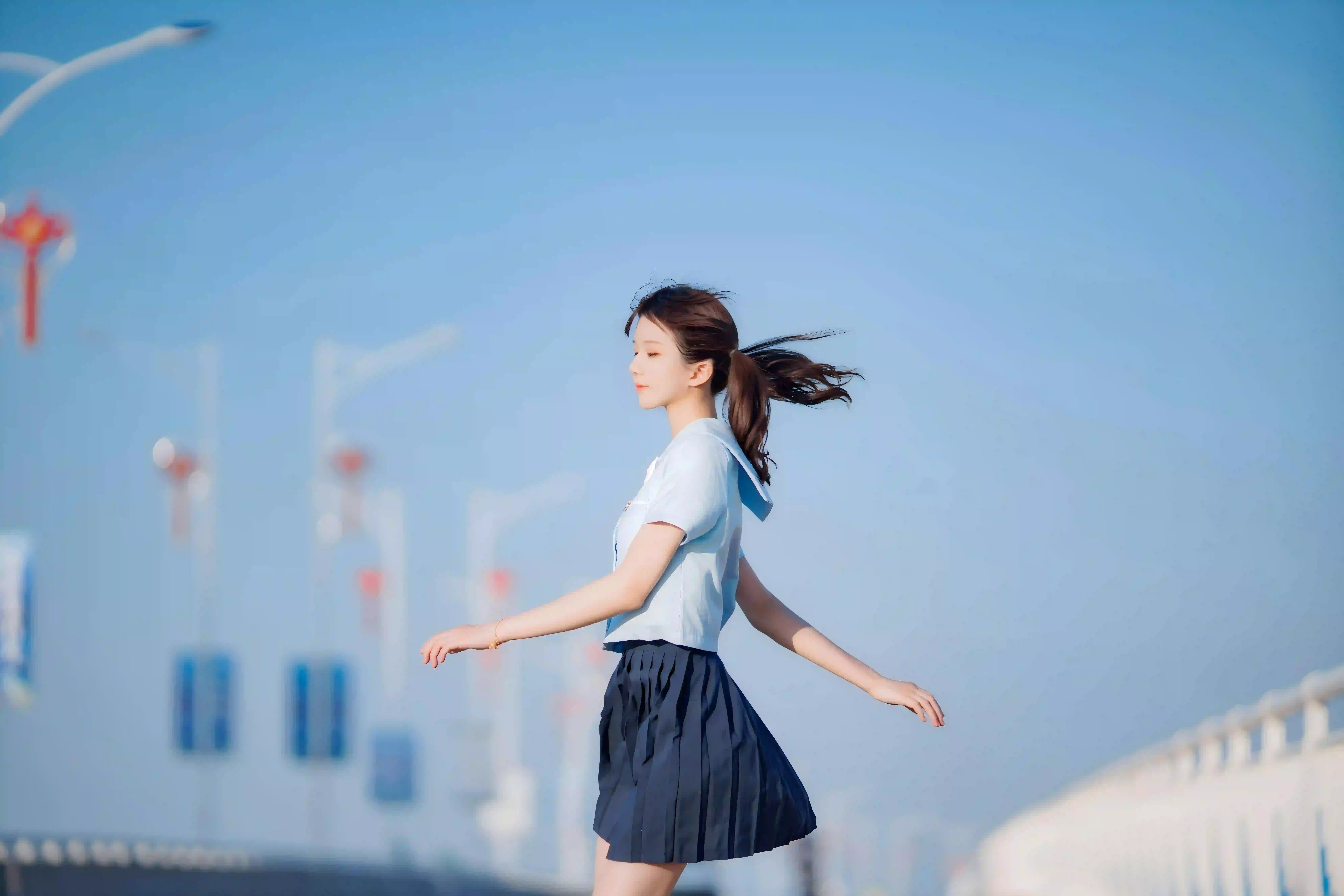 jk美女 户外写真 双马尾女孩 小清新 5