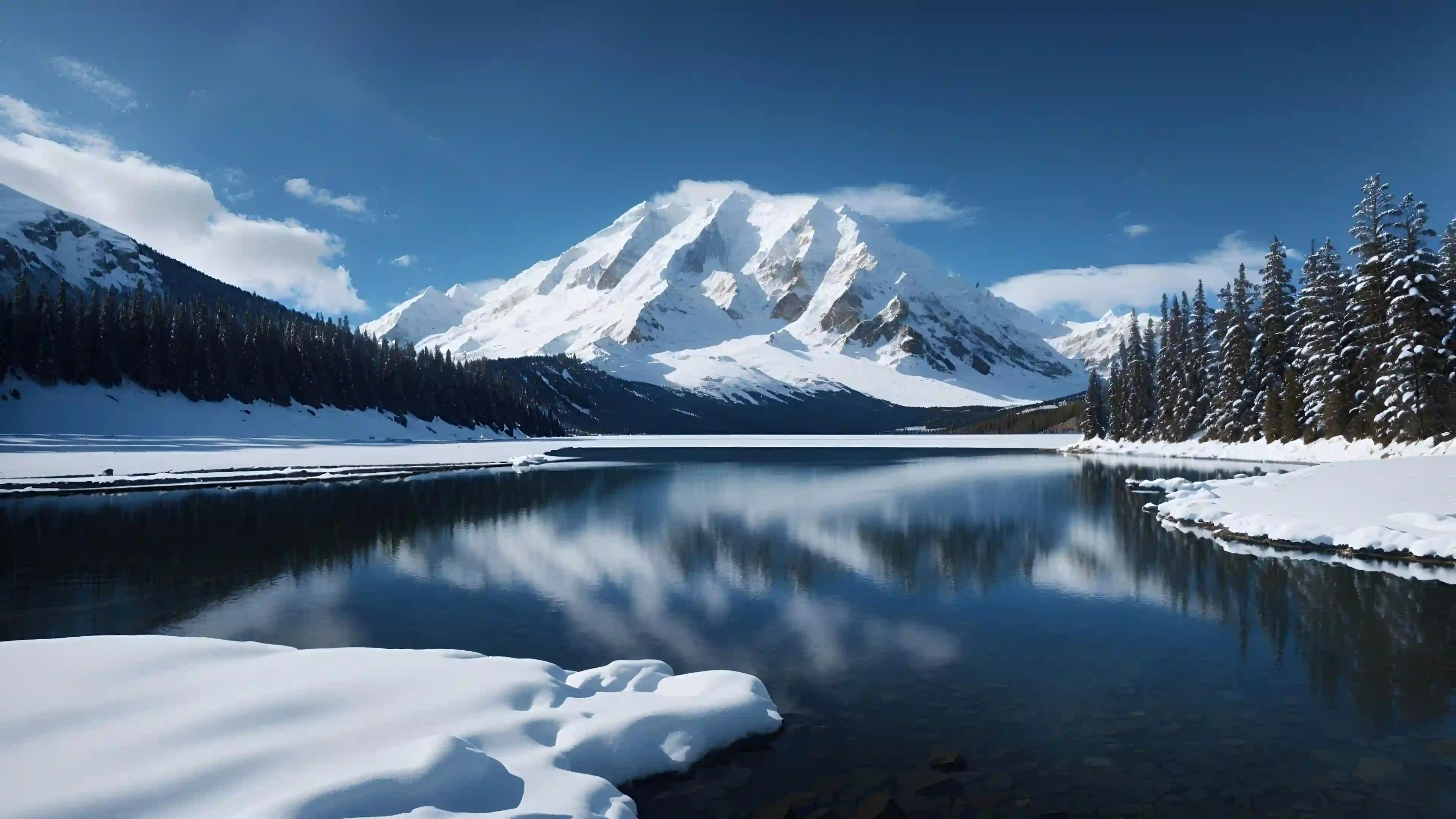 雪山 湖泊 倒影 冬季 自然风光 风景壁纸