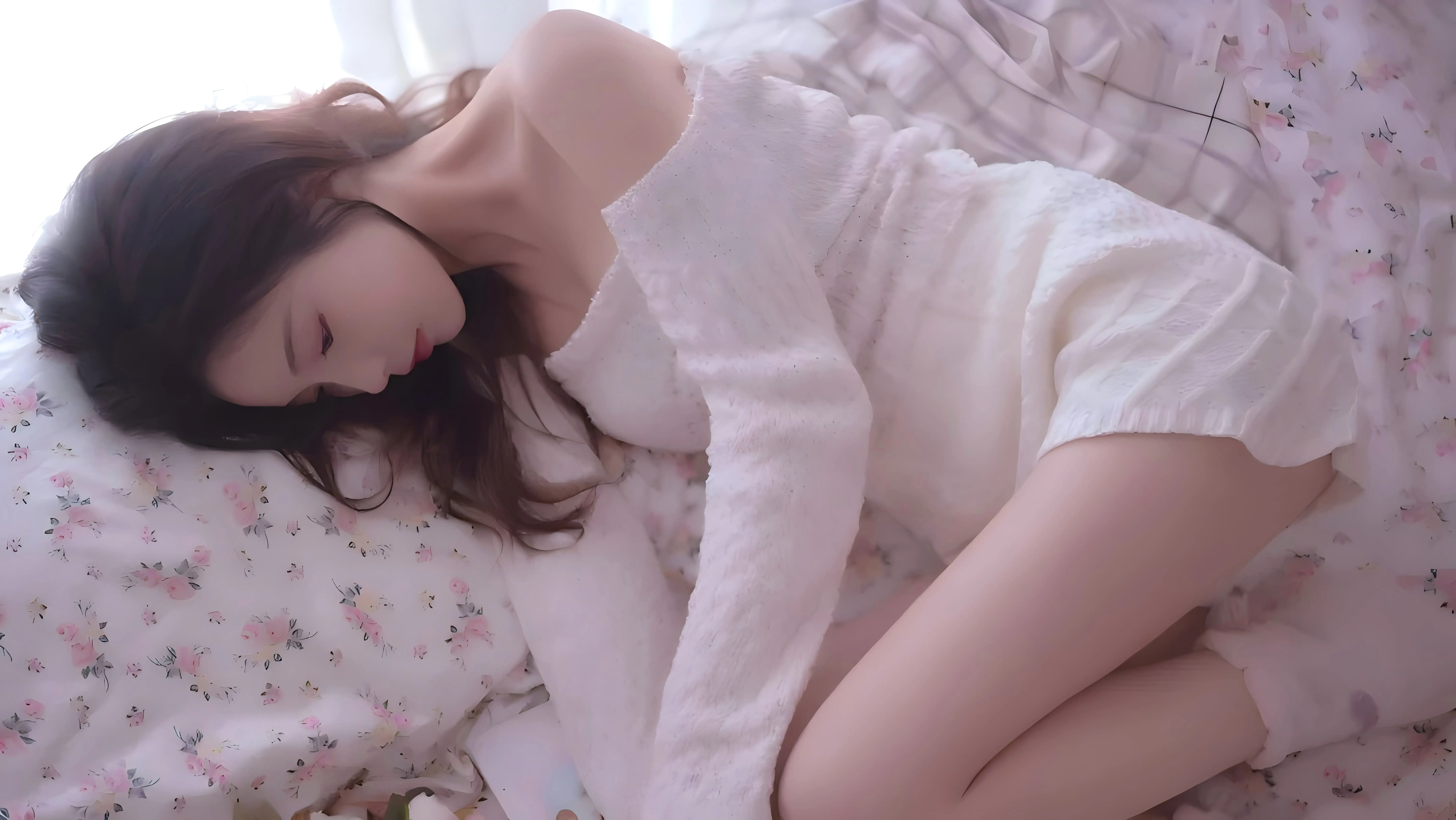 床上慵懒｜性感长腿｜白衣女孩