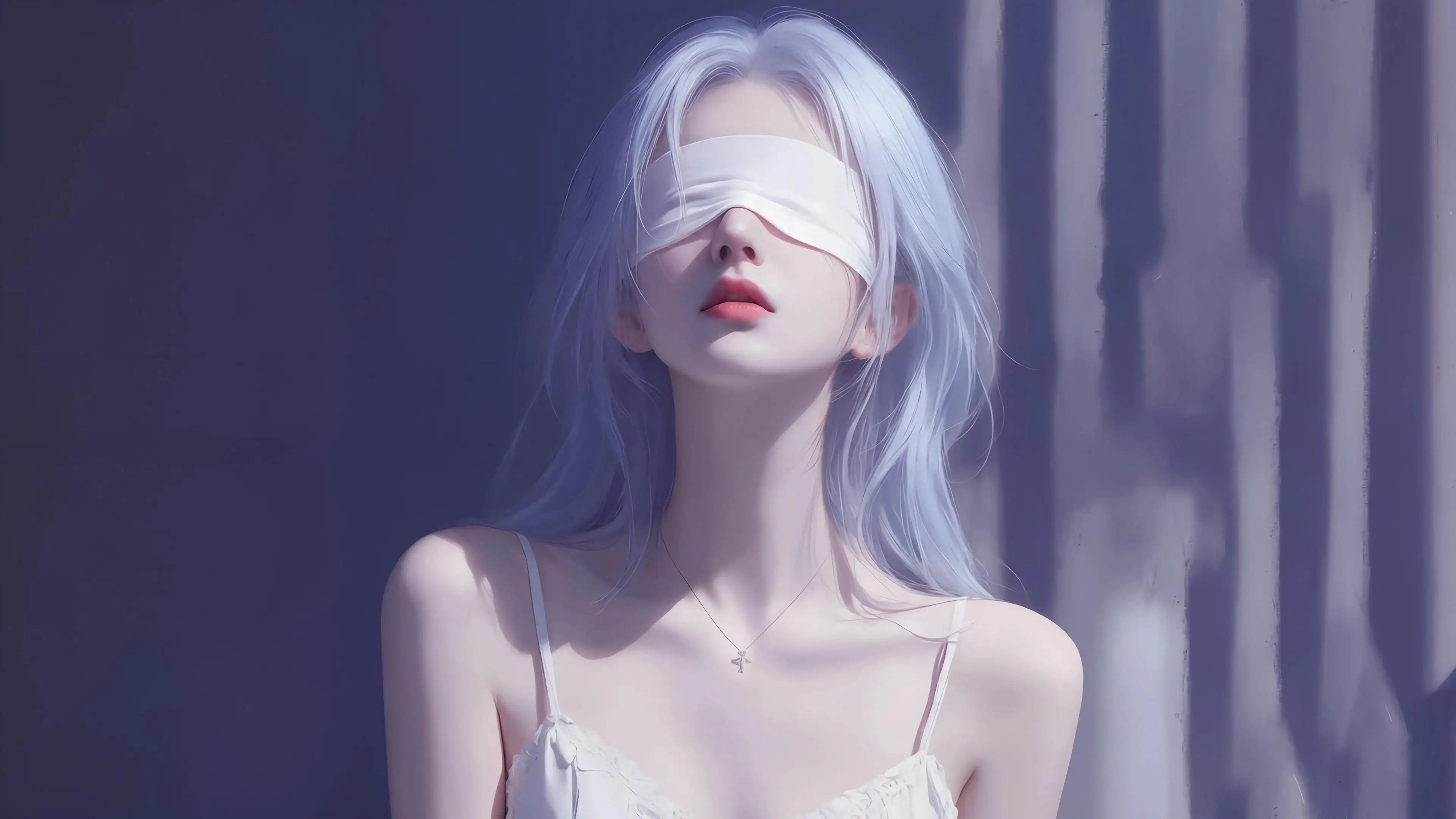 唯美蒙眼白发吊带女神