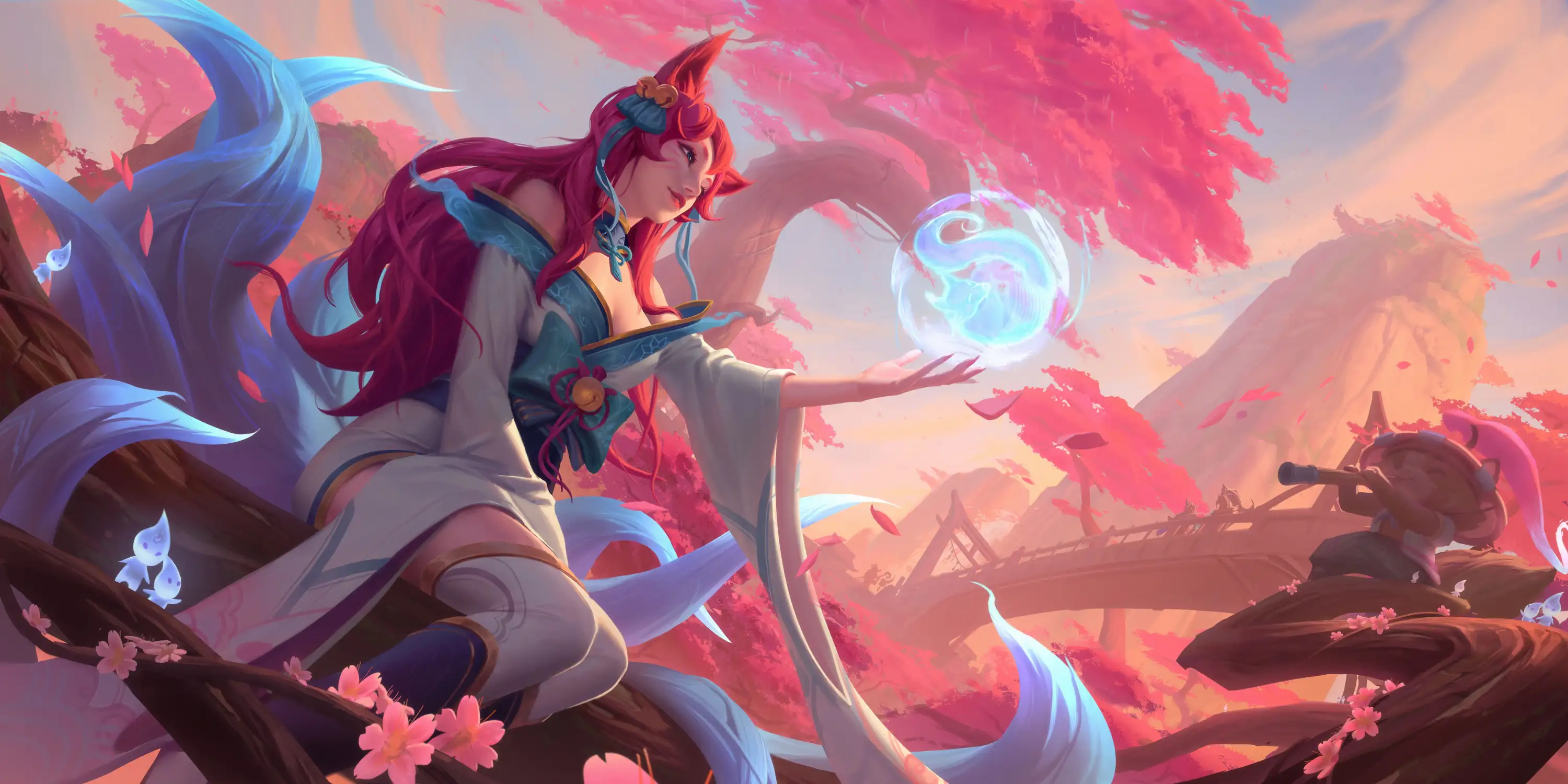 LOL狐妖《九尾狐妖》人物美轮美奂插画、少女粉女生专属壁纸图片