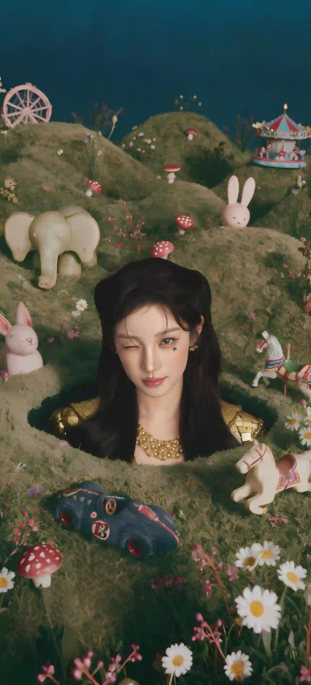 女孩 童话草地 奇幻梦境 微缩景观 创意壁纸