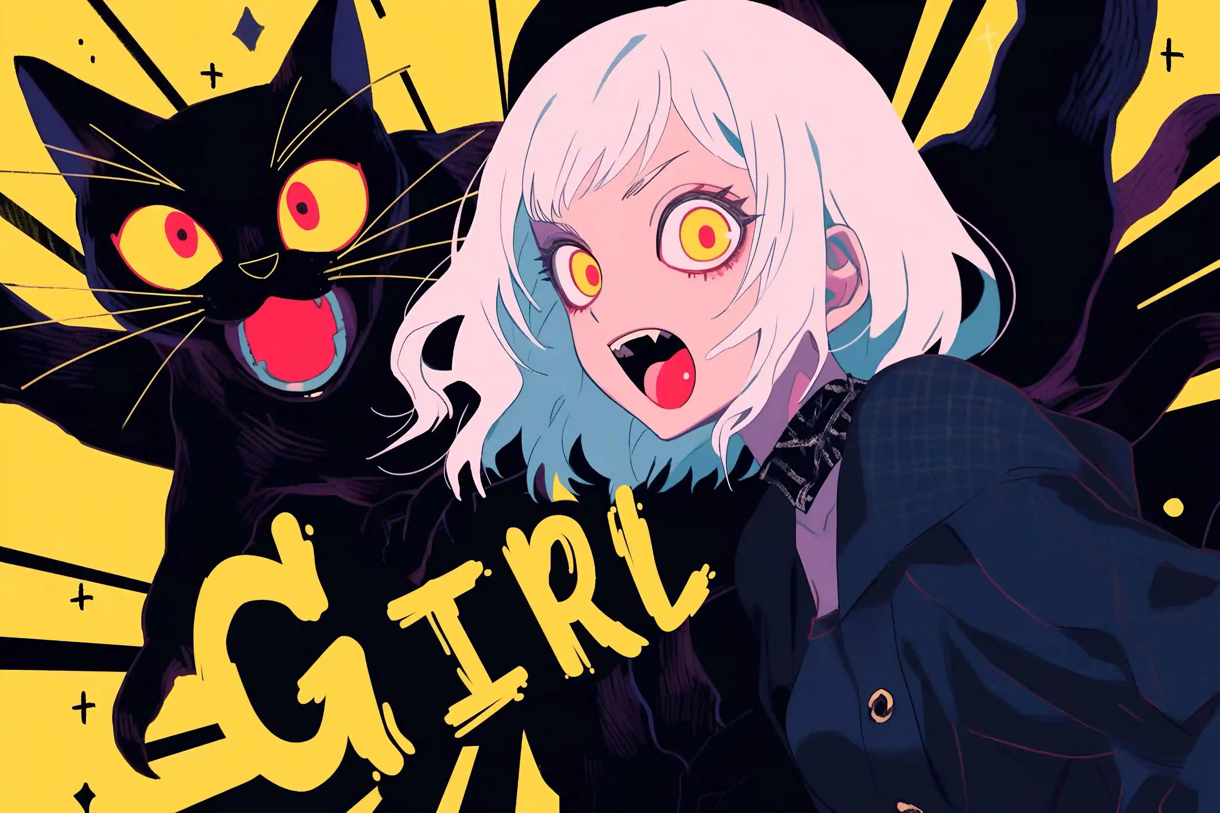 惊讶表情 白发女孩 短发 动漫女孩 猫咪元素